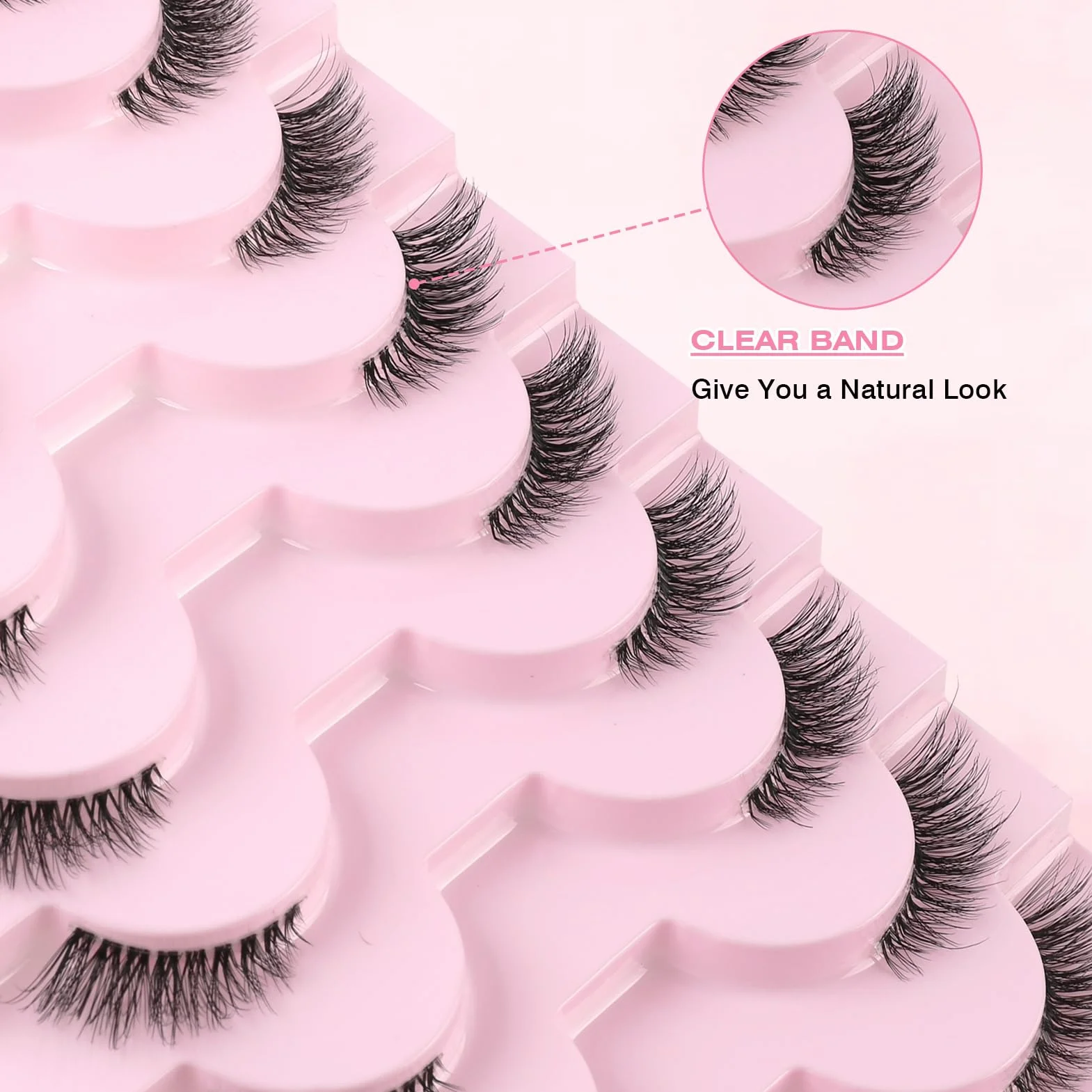 Sixstarhair Demi Faux Cils Bande Transparente 3D Naturel Half Lashes Oeil de Chat Reutilisable 10 Paires