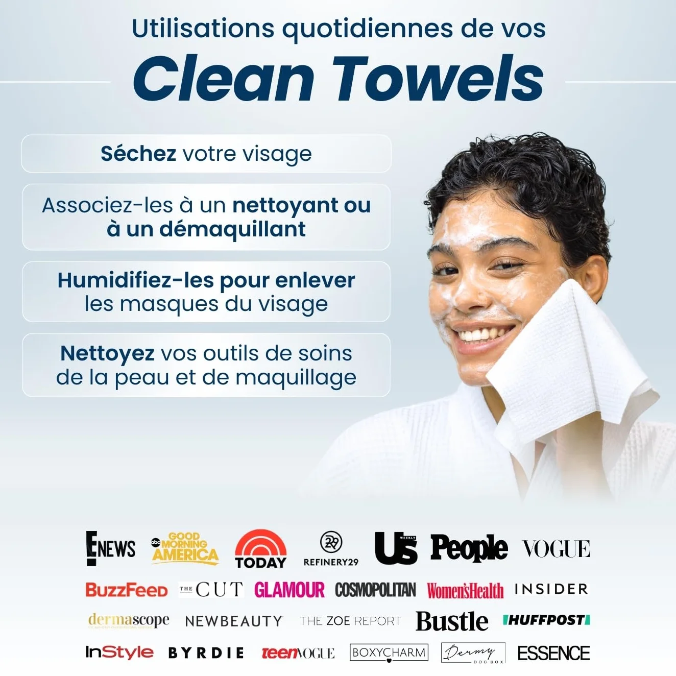 Clean Skin Club Serviettes Visage Approuvées Dermatologues 100% Biologiques USDA Towelettes Jetables Ultra Douces Pack de 2