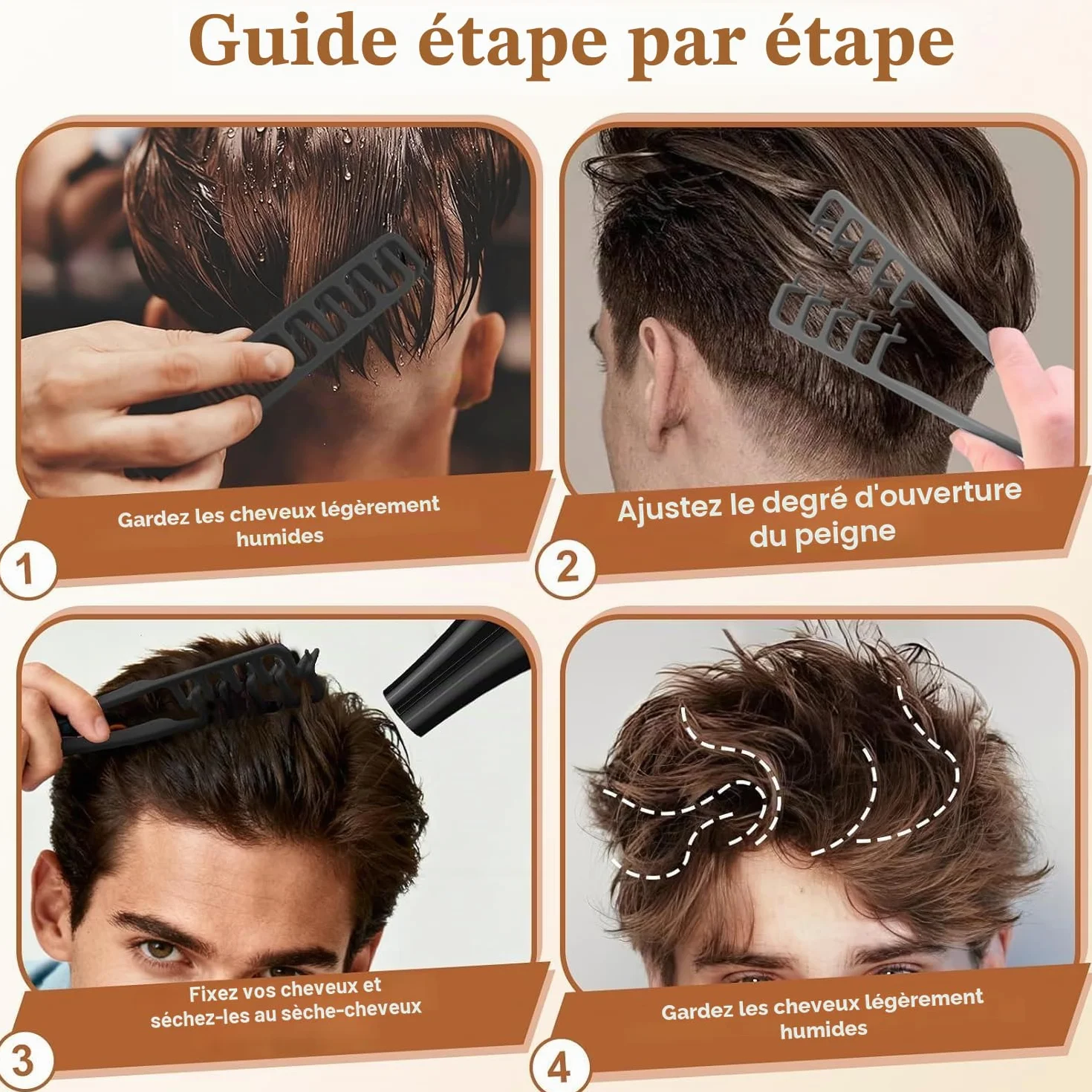 STRUKTURPASTE Peigne Cheveux Texture Pliable, Peigne Texture Homme Dent Large, Outil Volumisant Racines, Accessoire Coiffant