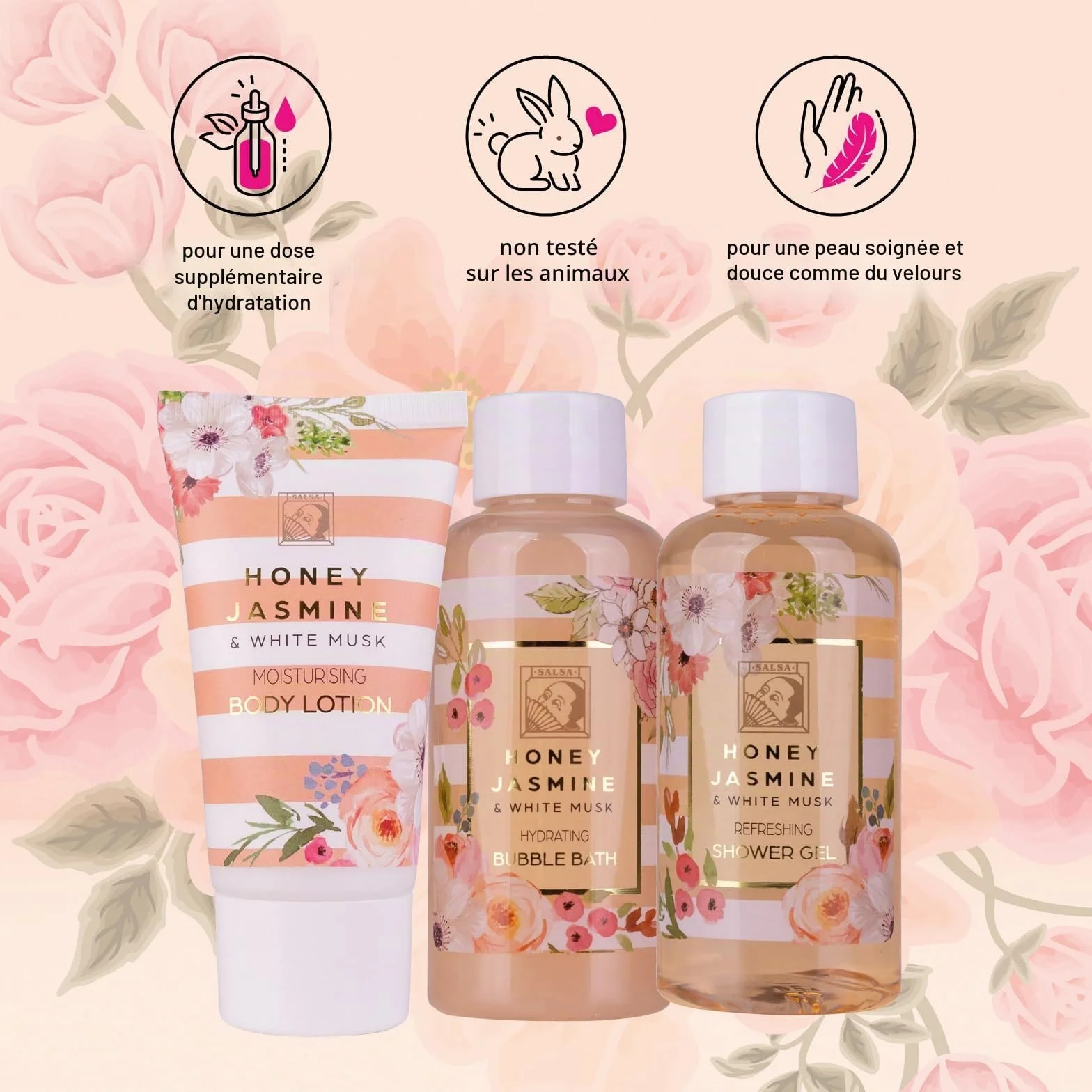Accentra Coffret Cadeau Femmes HONEY JASMINE 3 Pièces Gel Douche Lotion Corps Bain Moussant