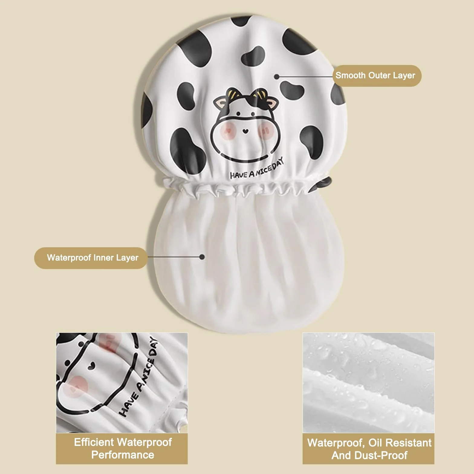 Bonnets de douche imperméables double couche lot de 2 réutilisables élastiques