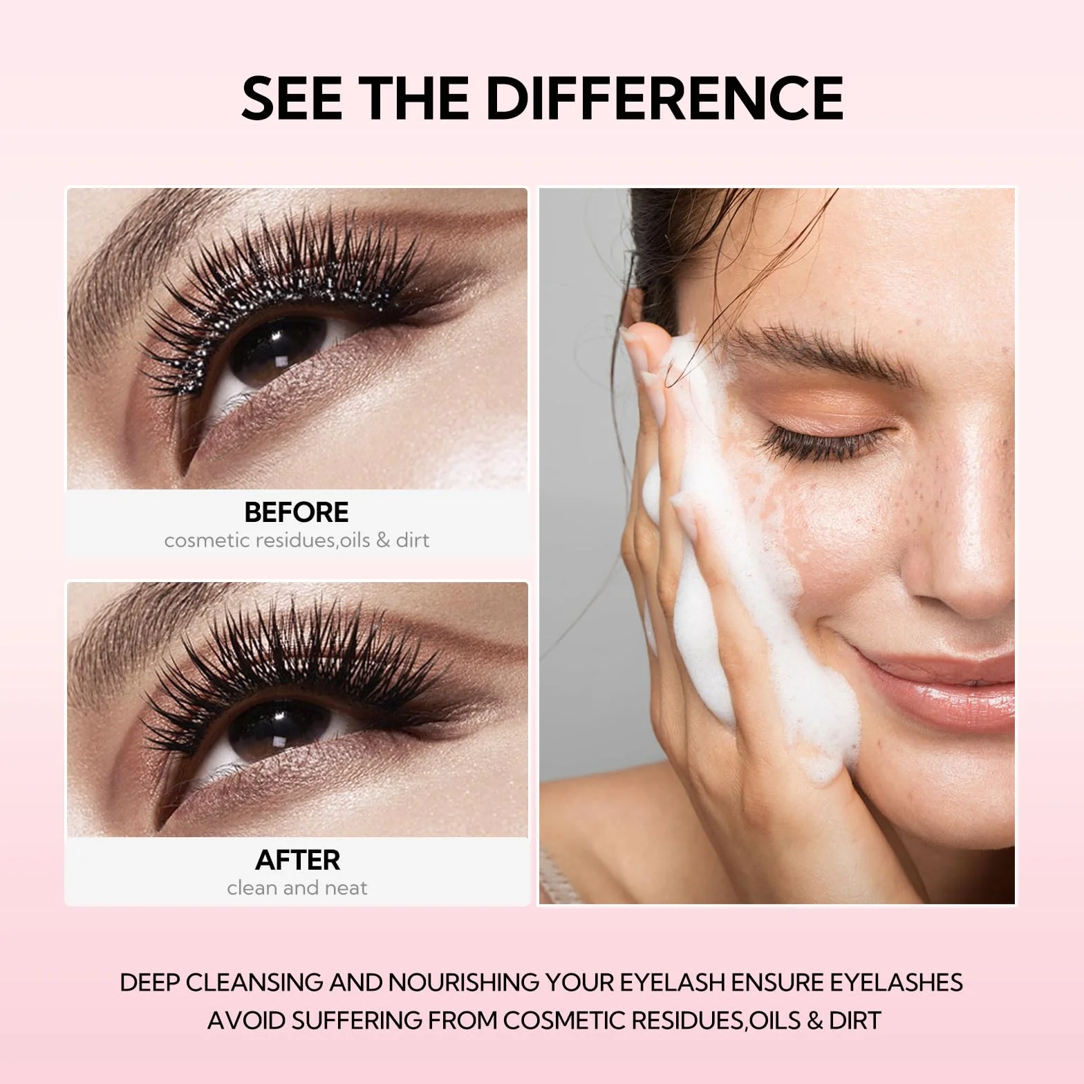 BREYLEE Shampooing pour cils 60 ml, nettoyant pour extensions de cils, sans parabène