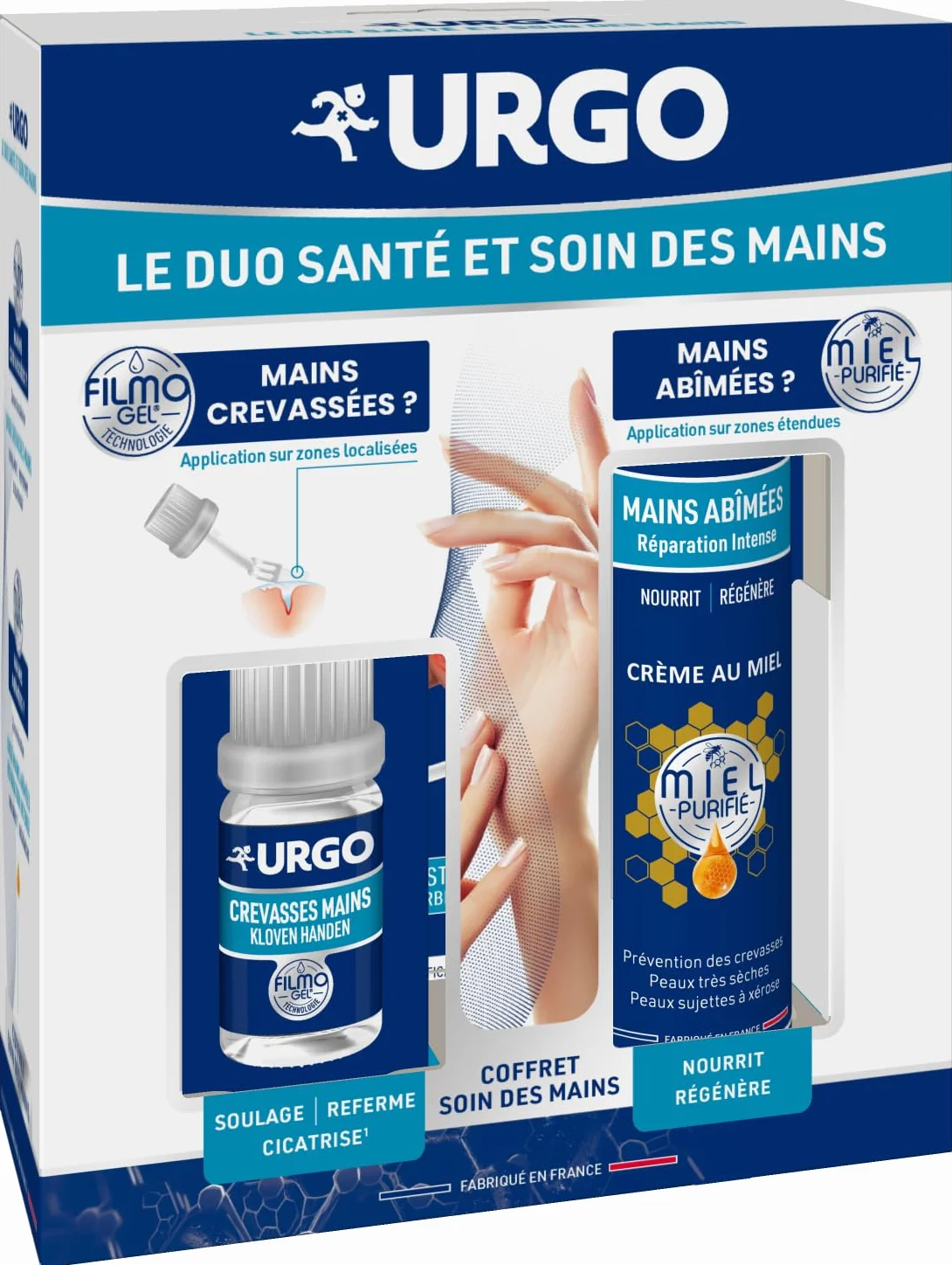 Urgo Pack duo Santé et Soin des Mains Filmogel mains crevassées 3,25 ml Crème miel mains abimées 50 ml