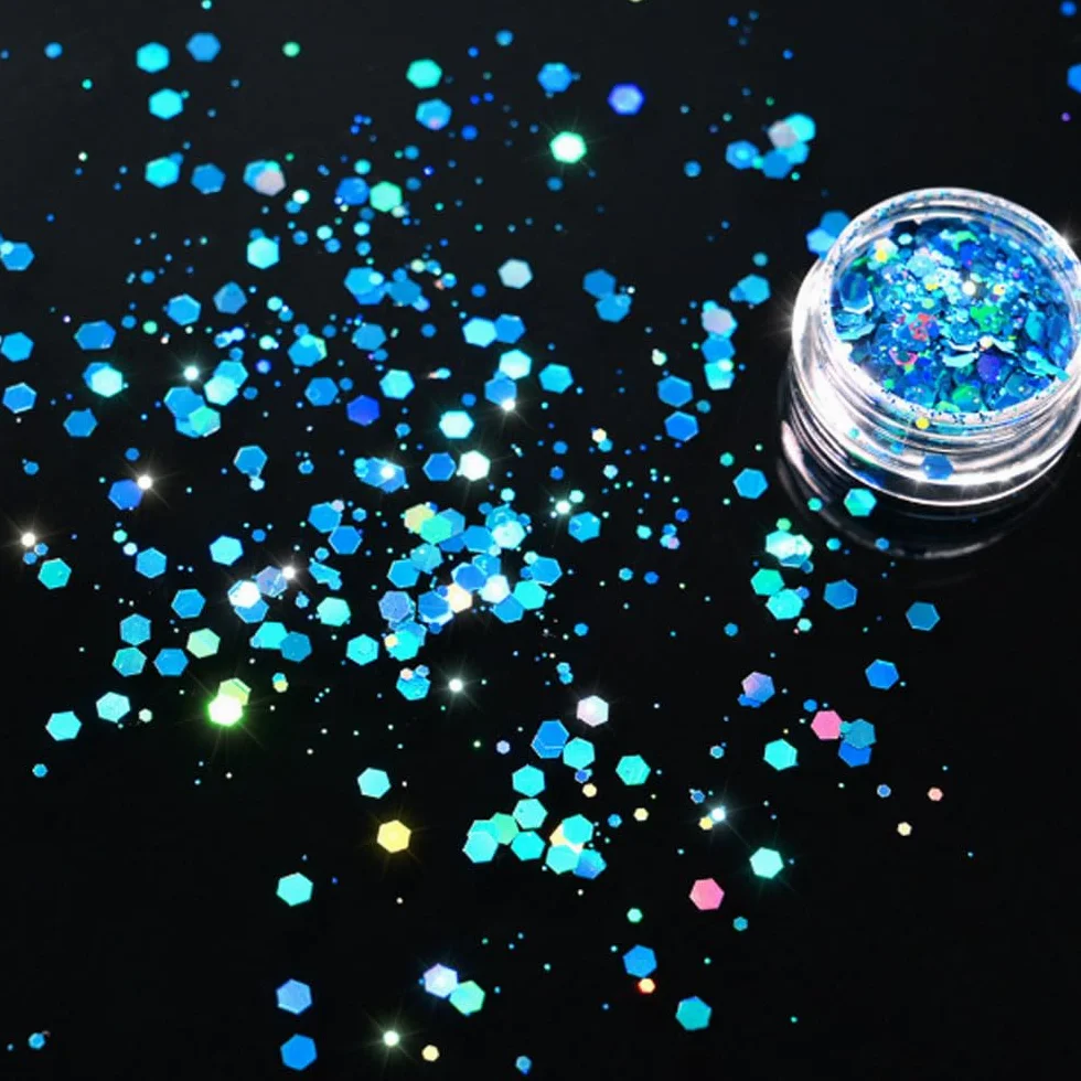 Paillettes pour ongles et maquillage yeux, 24 couleurs holographiques épaisses, lot art de l'ongle fête