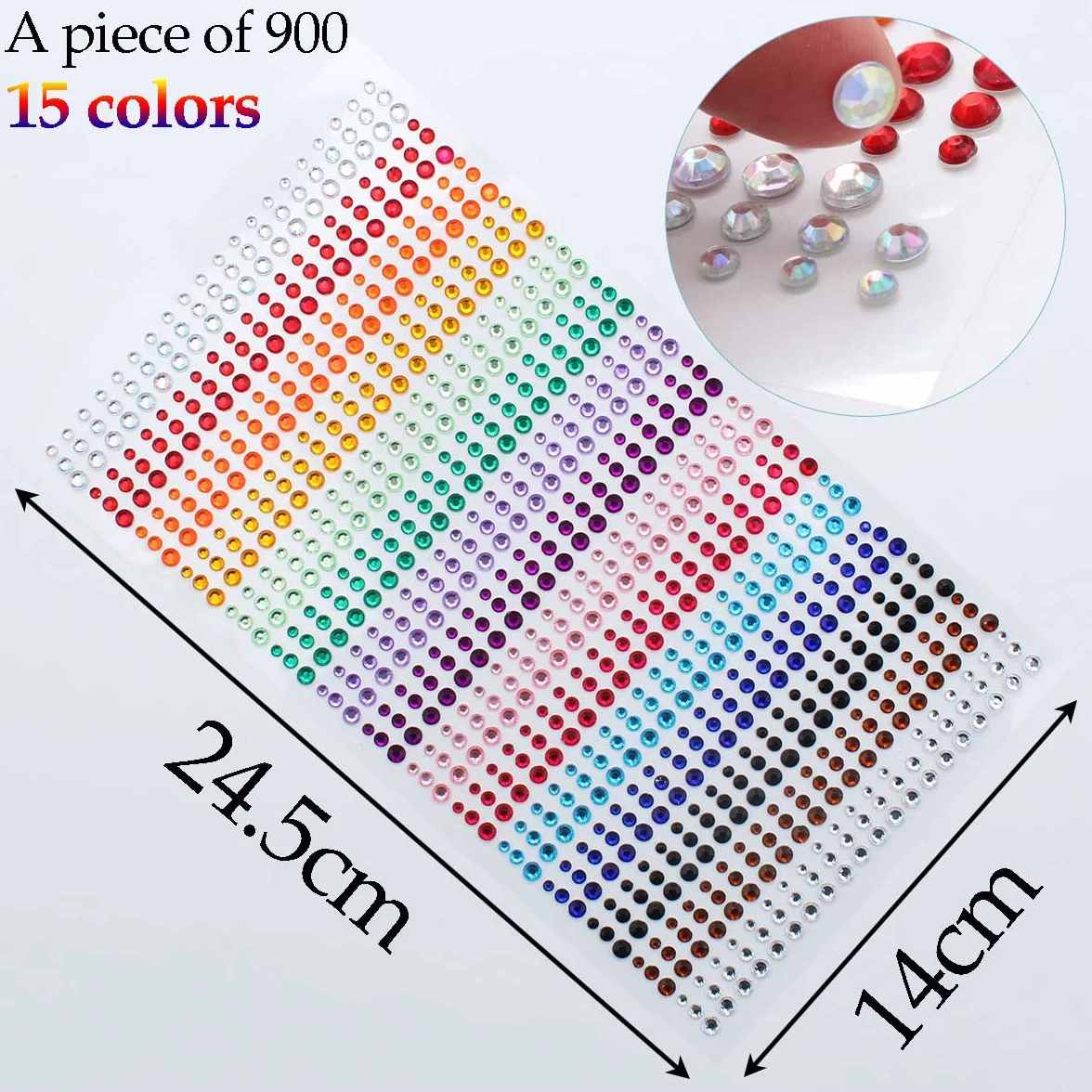 Pierres Précieuses Adhésif Acrylique Strass Autocollant 900 pièces pour DIY Décoration Maquillage Manucure