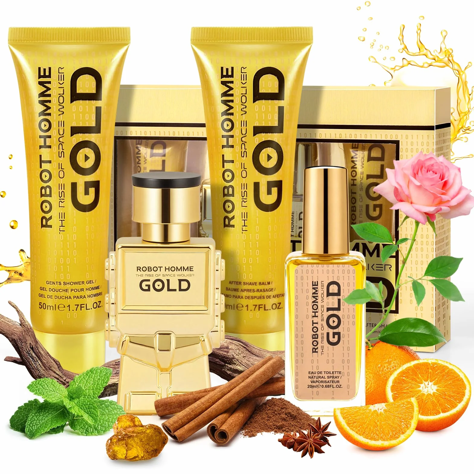 Coffret Cadeau Homme,Parfum Homme avec 2 x Eau de Toilette, Gel Douche et Lotion Apres Rasage, Format Voyage, Notes Boisées épicées, Convient à un Usage Quotidien