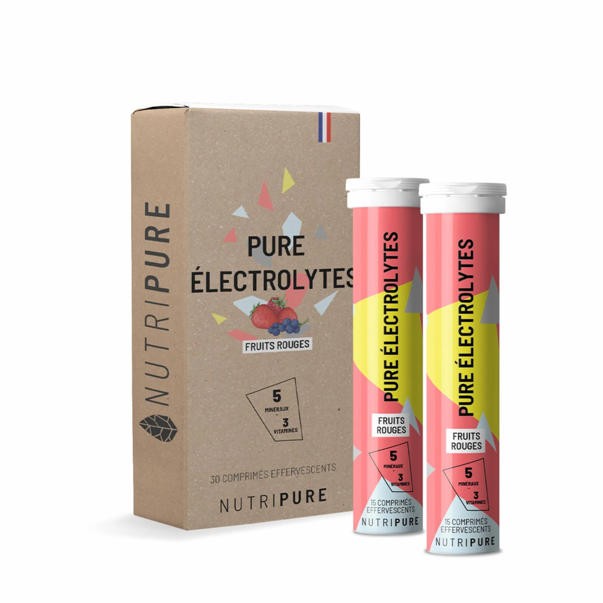 Pastilles Hydratation Électrolytes Nutripure 5 Minéraux 3 Vitamines Fruits Rouges 30 Comprimés Effervescents Faible en Calories Made in France