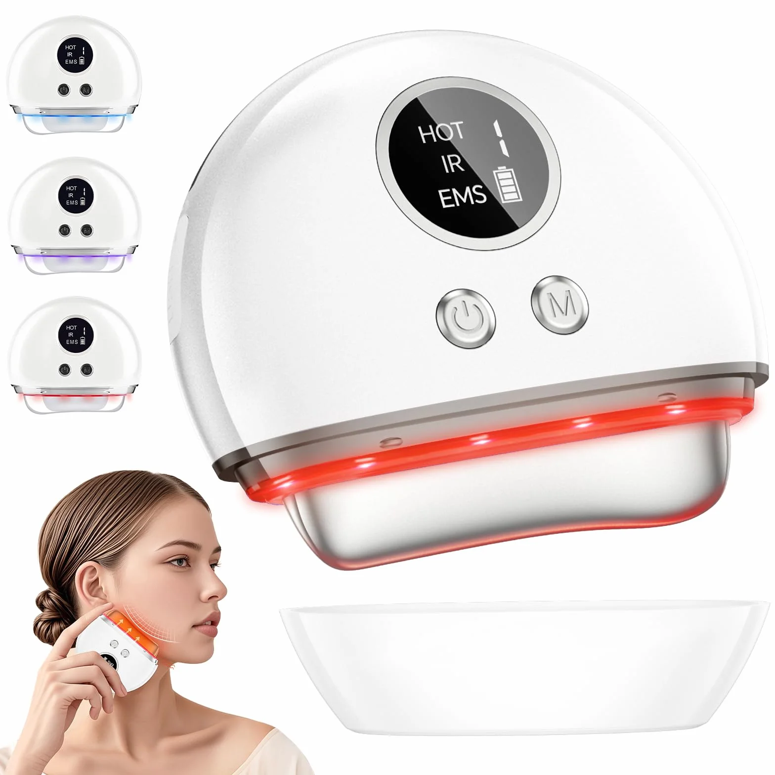 Appareil Gua Sha Électrique Visage, Massage Anti-Rides, 3 Modes EMS, Raffermissement Visage, Lifting, Double Menton, Appareil de Tonification Visage avec Lumière LED