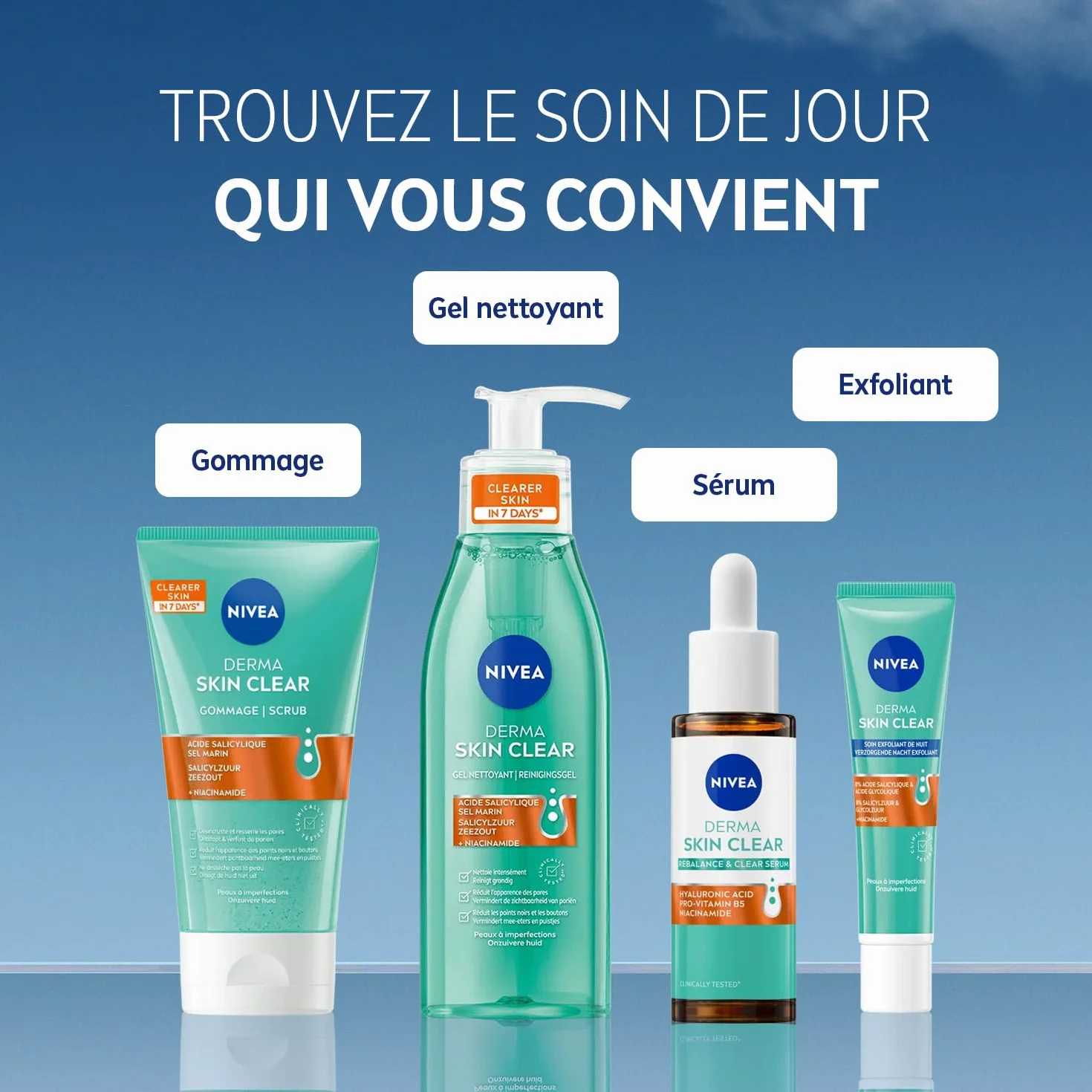 NIVEA Gel Nettoyant Visage Derma Skin Clear Acide Salicylique Sel Marin Niacinamide Peaux À Imperfections 150 ml