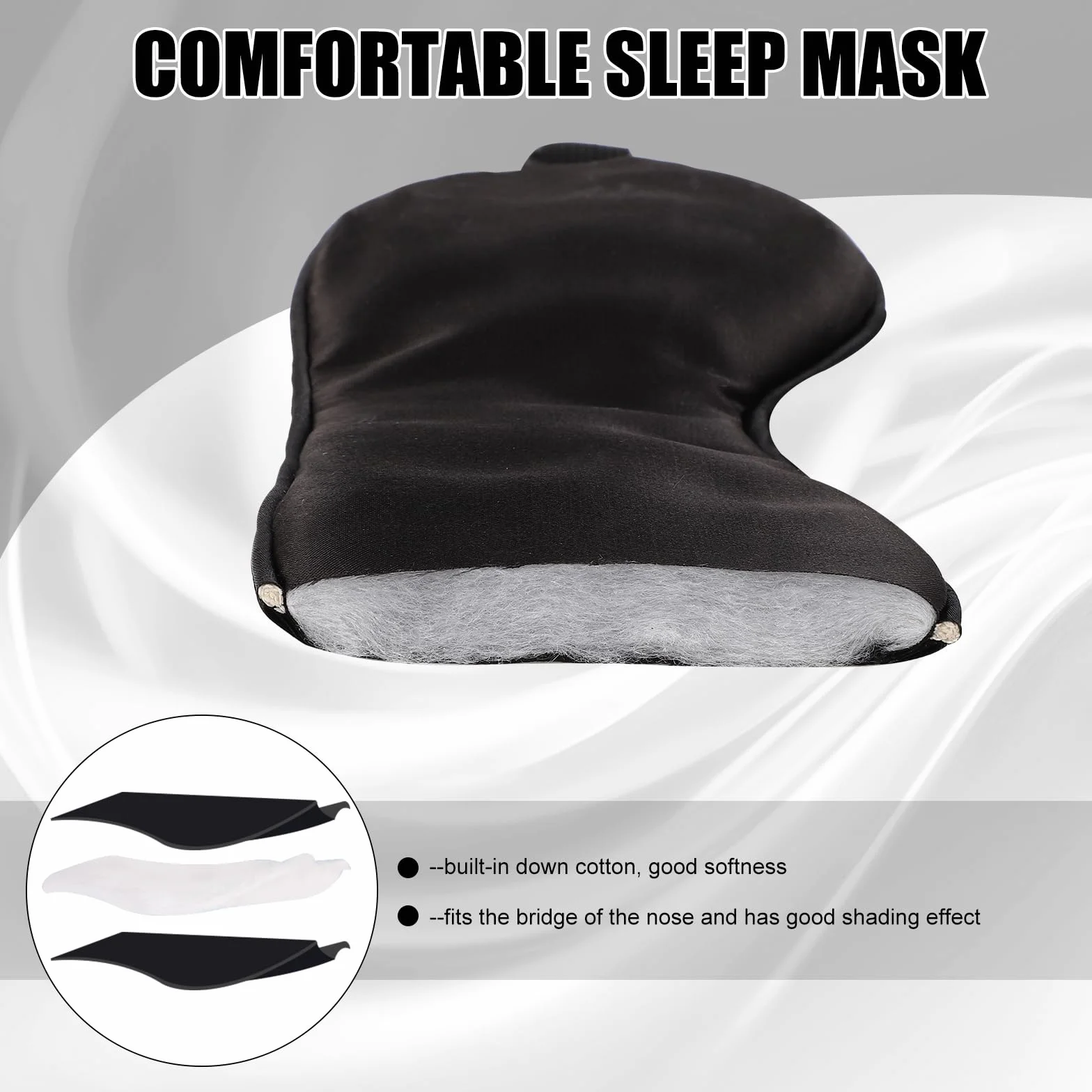 Lot de 2 Masque de Nuit en Soie Ultra-Douce Cache Yeux pour Dormir Anti-lumière avec Sangle Élastique Réglable Noir