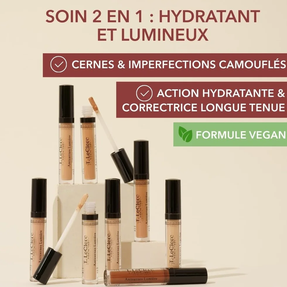 T.LeClerc Anticernes Correcteur Lumière Fluide - Teinte Porcelaine - Actif Soin 2 en 1 - Corrige les Cernes & Hydrate 8H - Regard Lumineux, Frais, Défatigué et Teint Unifié - Vegan