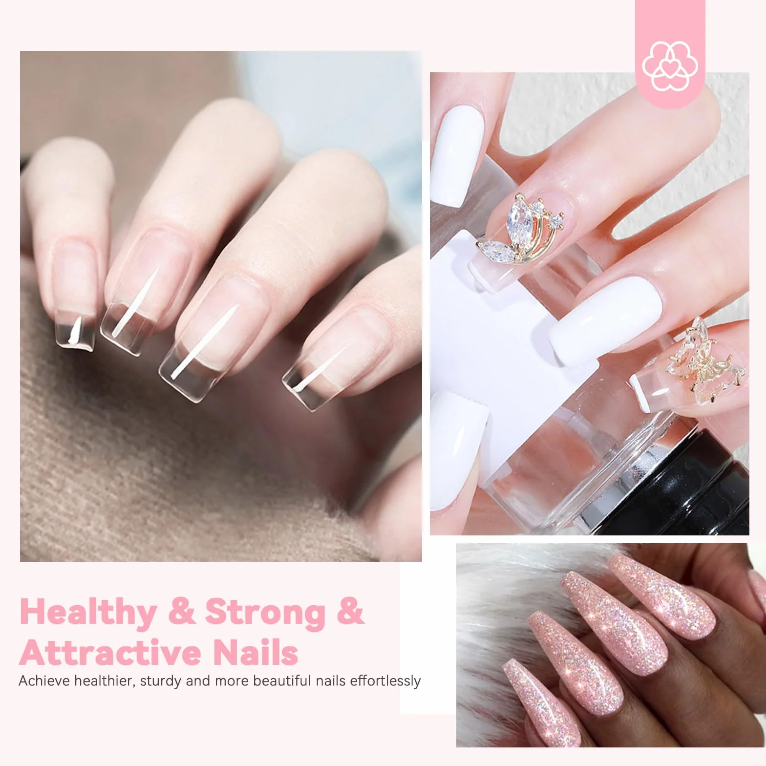 Saviland Kit Complet de Dipping Powder 60g Poudre Claire avec Liquide pour Trempage Manucure Ongles
