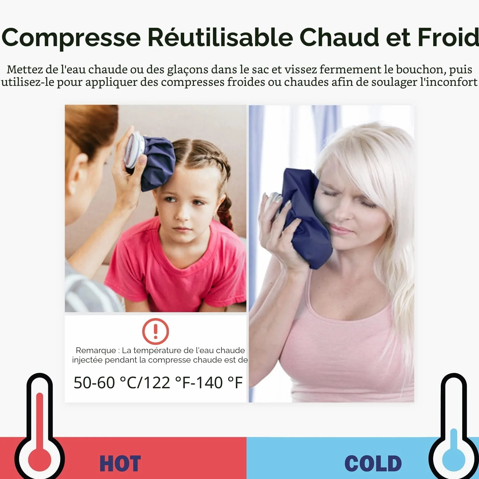 BICAREE Poche de glace réutilisable chaud/froid 22.9 cm bleu housse incluse