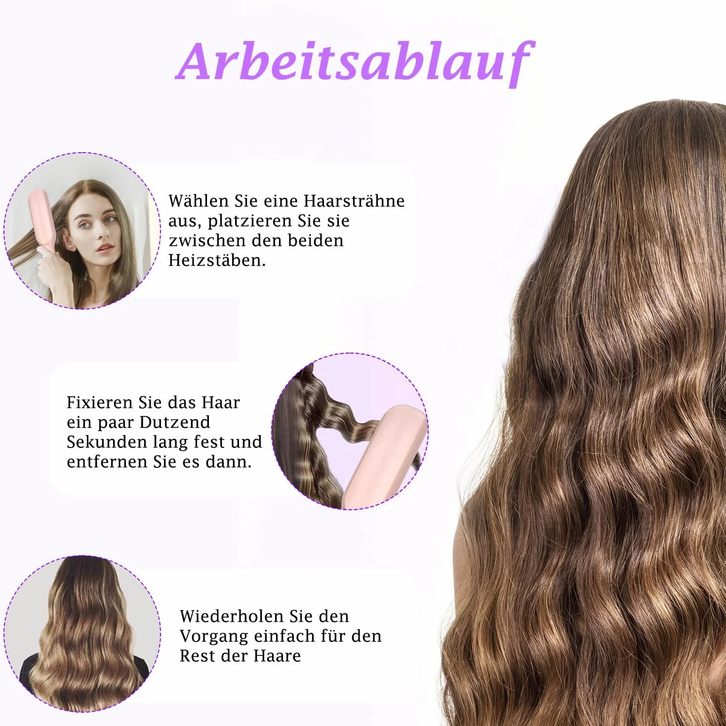 Fer à onduler, fer à friser boucles pour cheveux 32mm, Deep Waves, vagues d'eau, Mermaid Waves, Styliseur de vagues, fer à friser français pour cheveux longs/courts, température réglable bigou