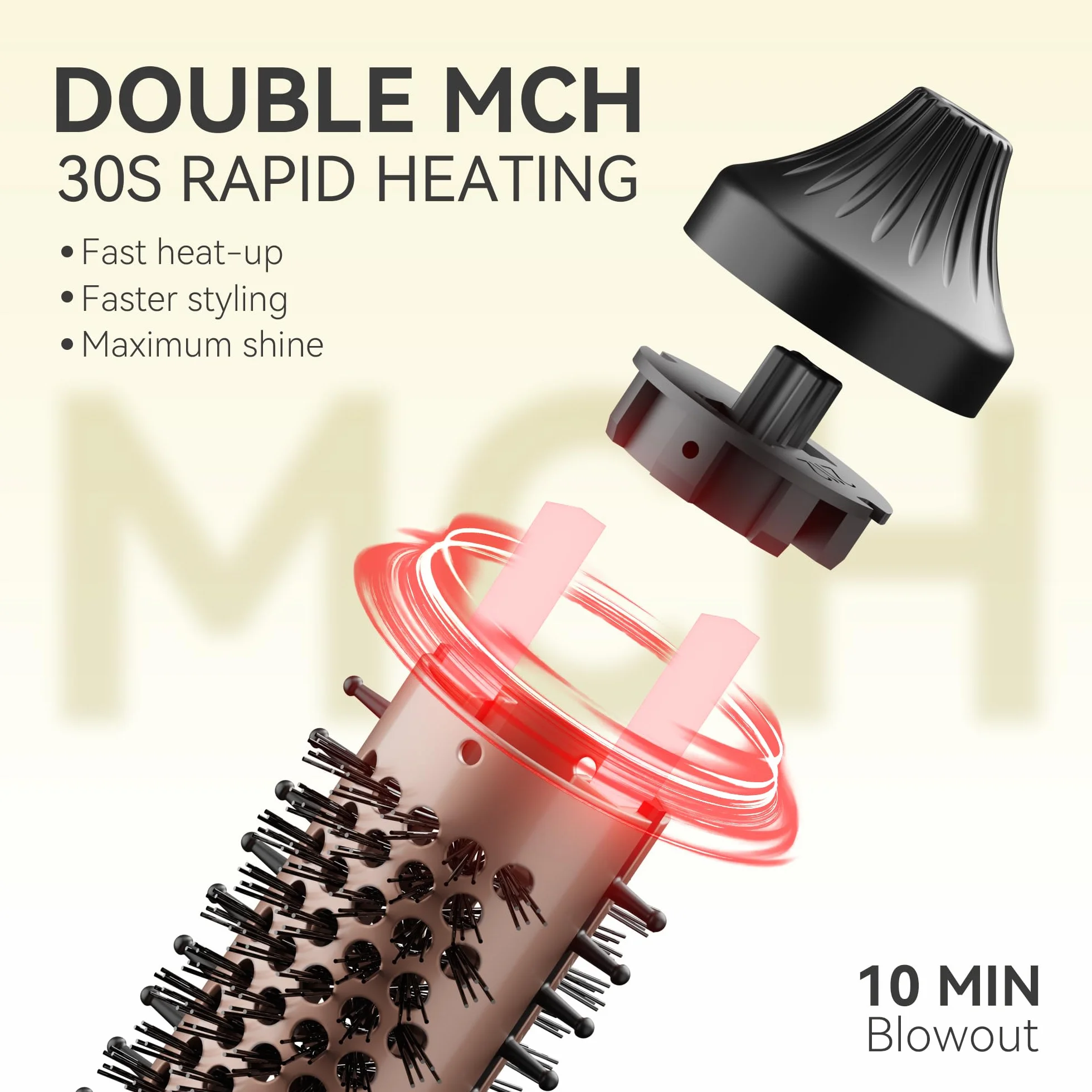 Thermal Brush, 27mm Brosse Thermique Brushing, MINI brosse chauffante, Fer à boucler ionique en tourmaline céramique pour cheveux courts à mi-longs, Température réglable, Double tension, Noir