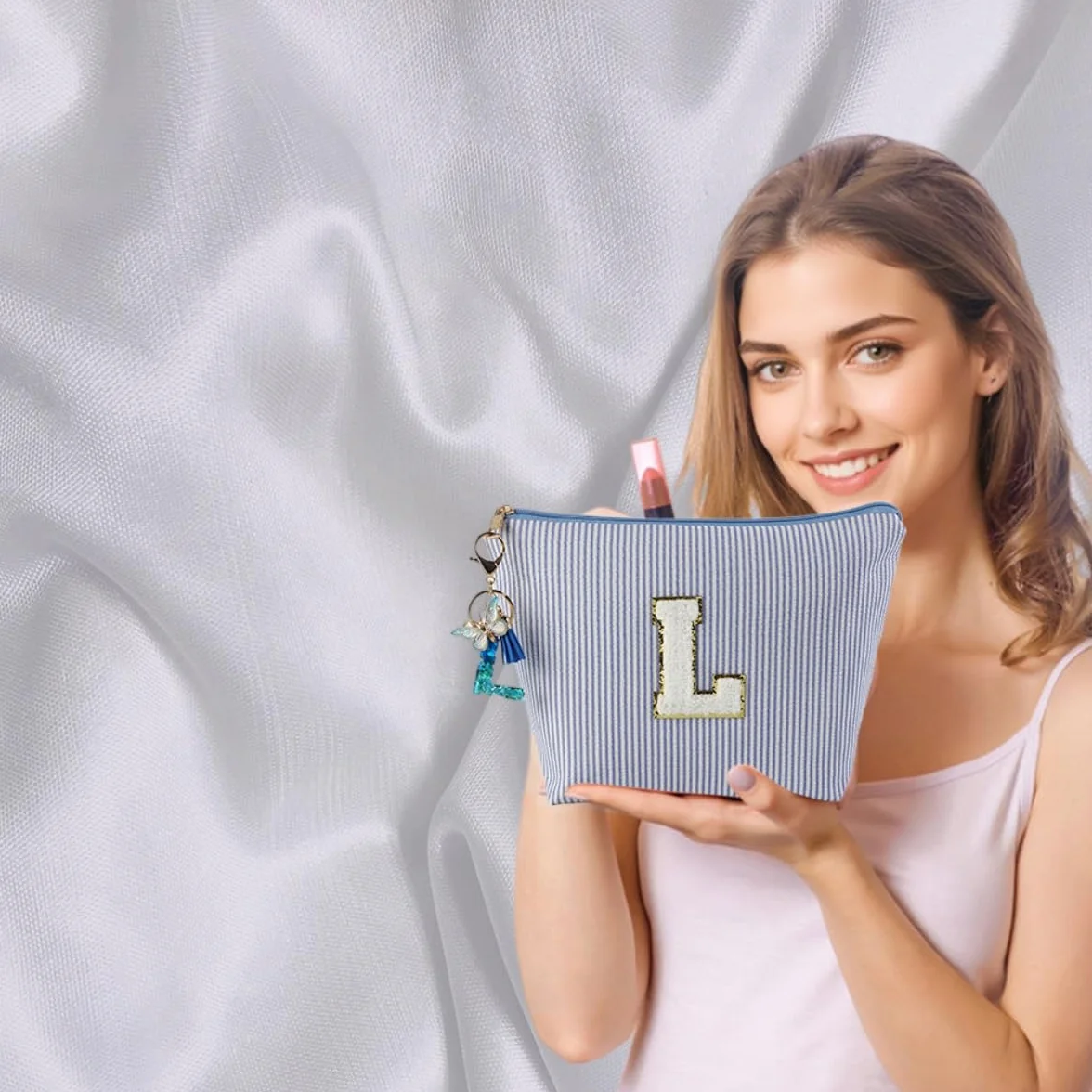 Trousse de Toilette Femme Personnalisée avec Porte-Clés, Cadeau pour Mamans Amies Sœurs (Bleu)