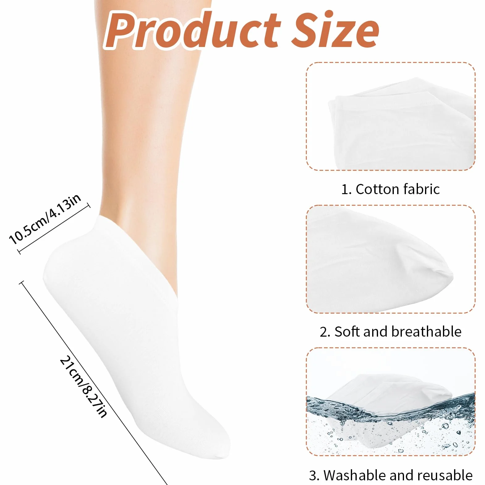 Lot de 8 paires de chaussettes hydratantes en gel spa antidérapantes blanches pour pieds secs et callosités