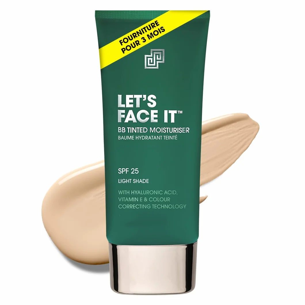 Shakeup Cosmetics Hydratant Teinté Homme, Maquillage Végan pour Hommes, Couvrance Naturelle contre Rougeurs & Imperfections, Hydratation 24h avec SPF, Teinte Light, 50 ml. Aka. LET’S FACE IT