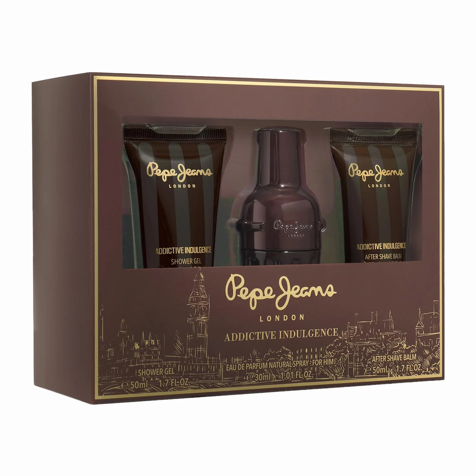 Pepe Jeans Addictive Indulgence For Him Parfum Homme Coffret 3 Pièces | Coffret Cadeau, Eau de Parfum 30ml, Shower Gel 50ml, After Shave 50ml, Set Fragrance Orientale et Boisée
