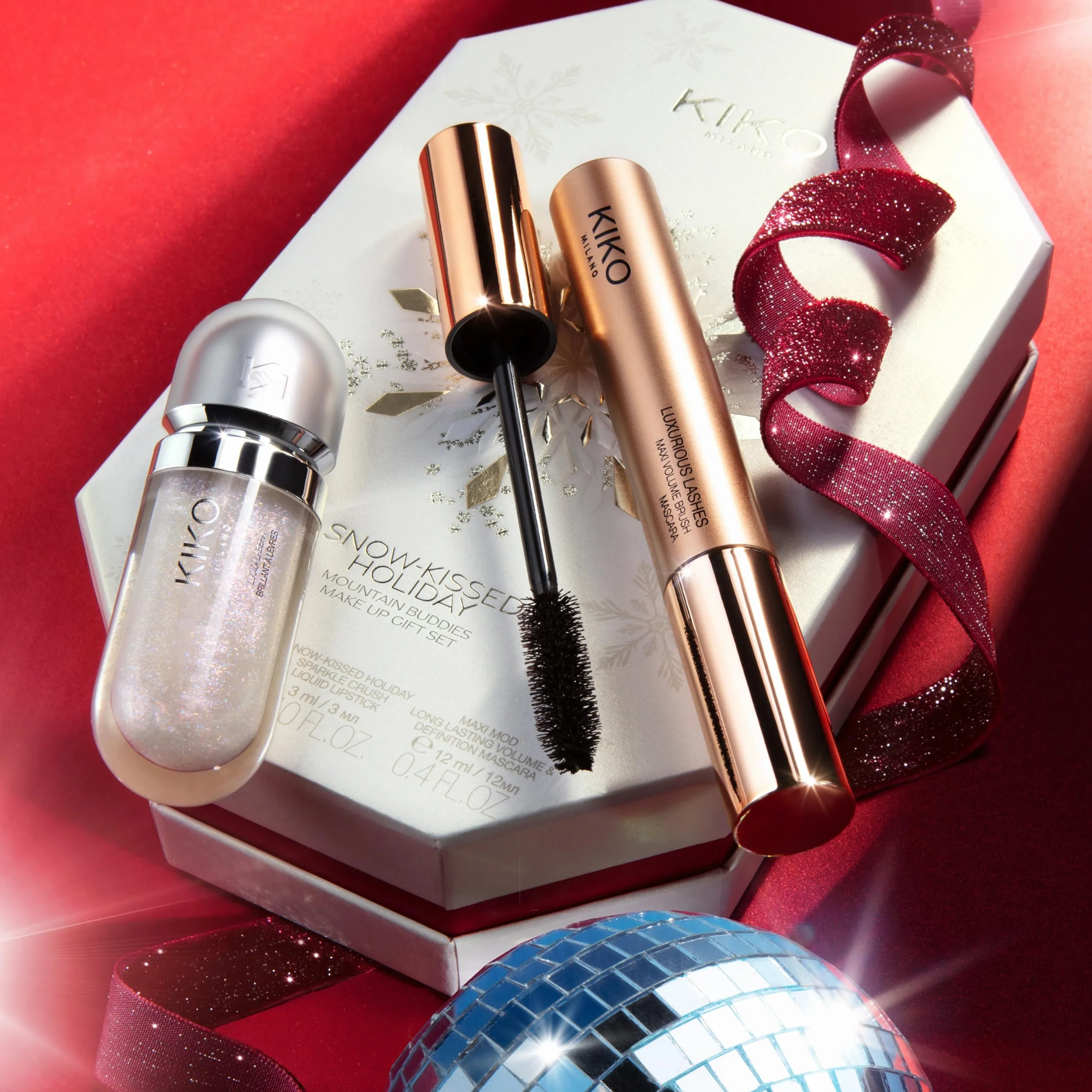 KIKO Milano Snow-Kissed Holiday Mountain Buddies Make Up Gift Set, Coffret Cadeau Maquillage Brillant À Lèvres 3D Hydra Lipgloss Mascara