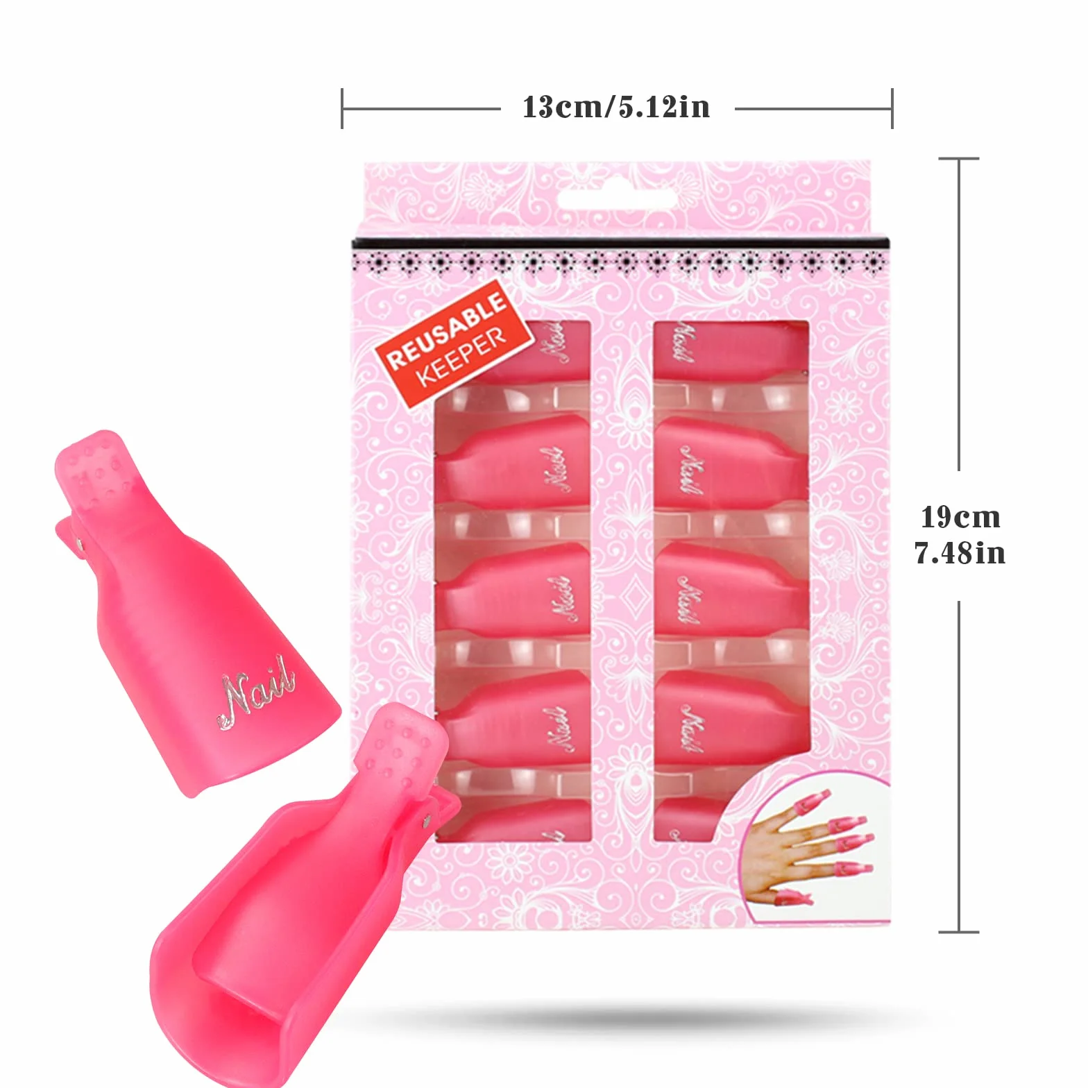 Capuchon Ongle, Nail Art Clip, 10 Pcs Pinces à Ongles En Plastique, Clip Ongles Semi Permanent pour Nettoyage Retirer Vernis Gel UV Outil Capuchon Plastique Rose