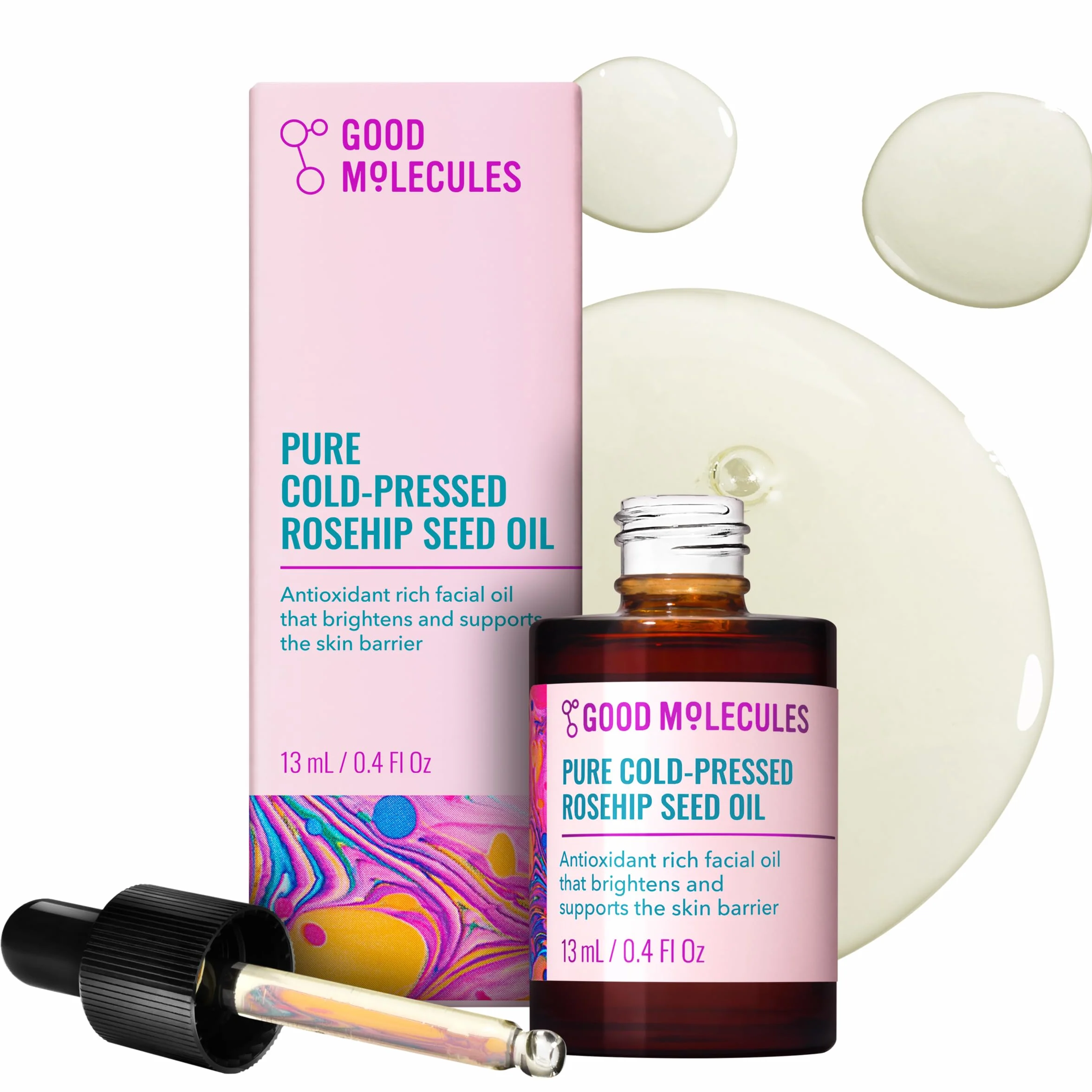 Good Molecules Huile de graines de Rosehip pure pressée à froid 13 ml – Hydratante, anti-âge, anti-oxydante – Huile pour le visage riche en duvet, équilibre, hydratation – Croissance durable, sans