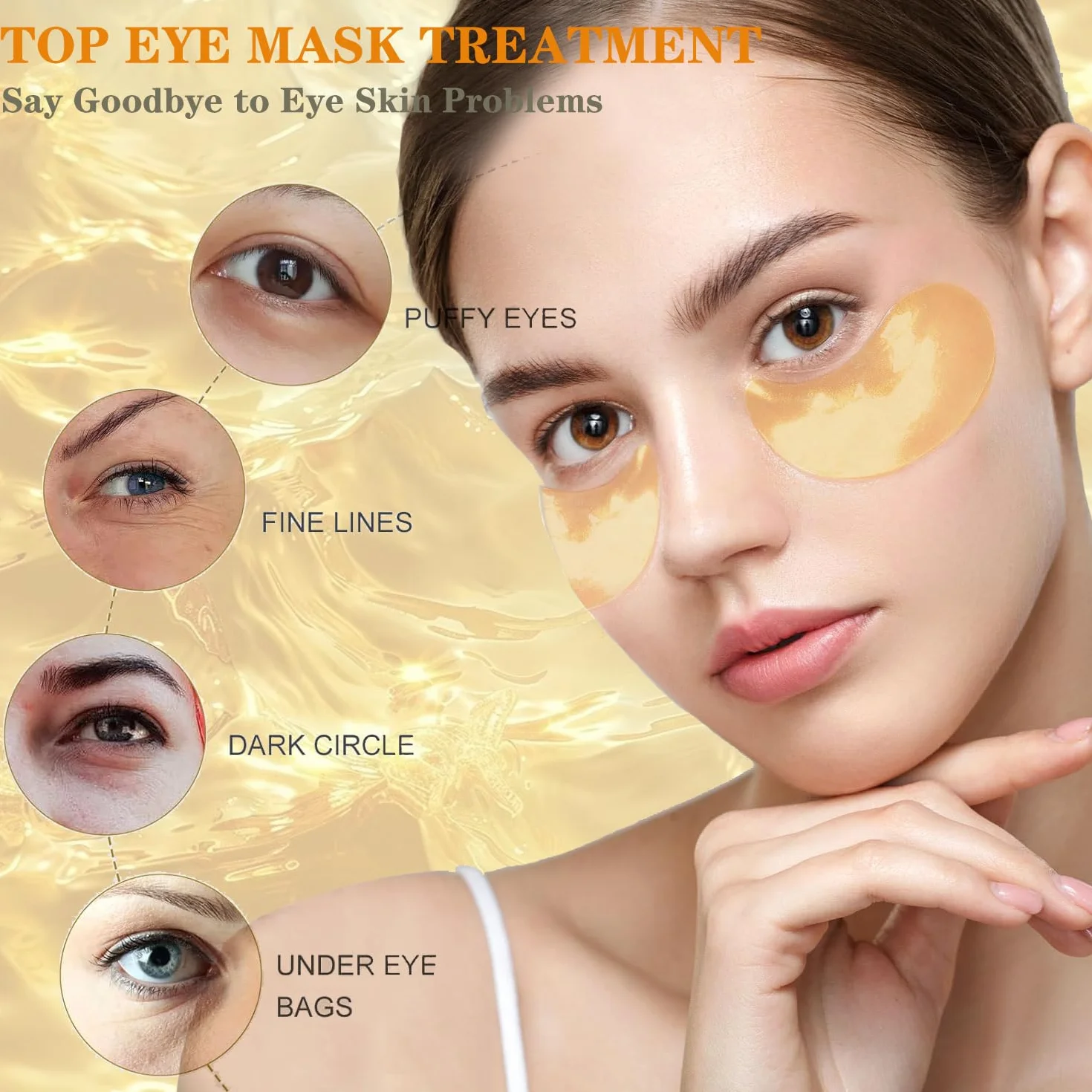 Masque pour les yeux en or 24 carats, patchs de gel sous les yeux, 30 paires (60 pièces)