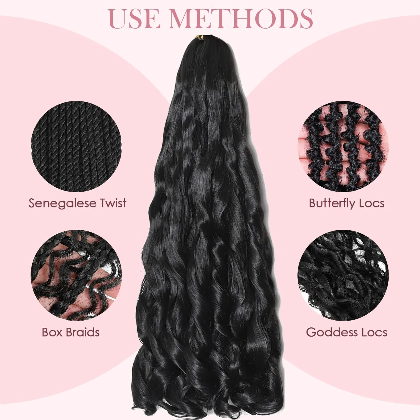 French Curls Braiding Hair 24 Inch 8 Packs Pre Stretched Loose Wave Bouncy Braiding Hair Spanish Curly Ends Synthetic Hair Extensions for Braiding (OT33/30)