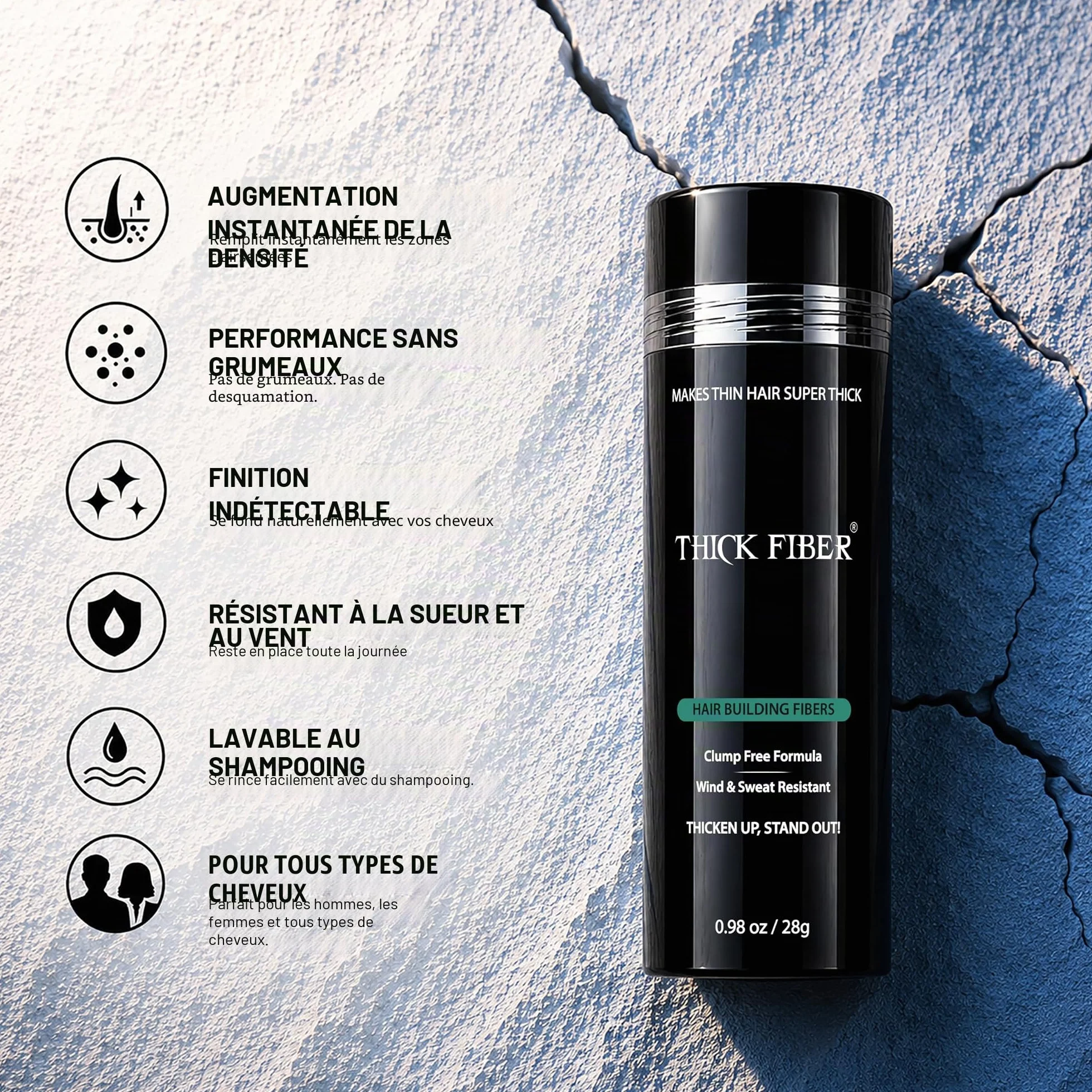 Flacon de fibres capillaires Thick Fiber pour cheveux clairsemés, brun foncé, 25 g
