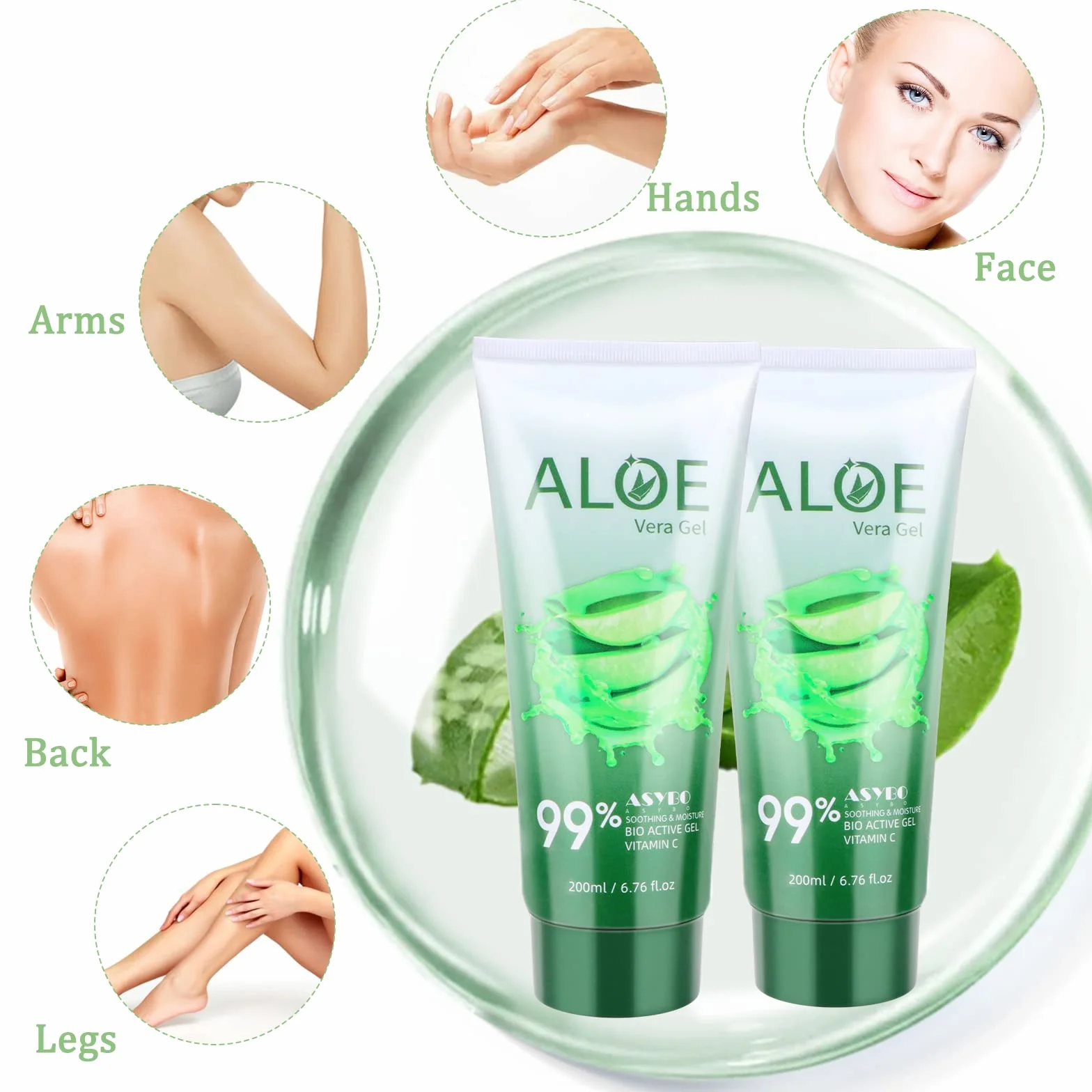 Aloe Vera Gel 99% Aloe Vera Hydratant Visage et Corps Naturel Lot de 2