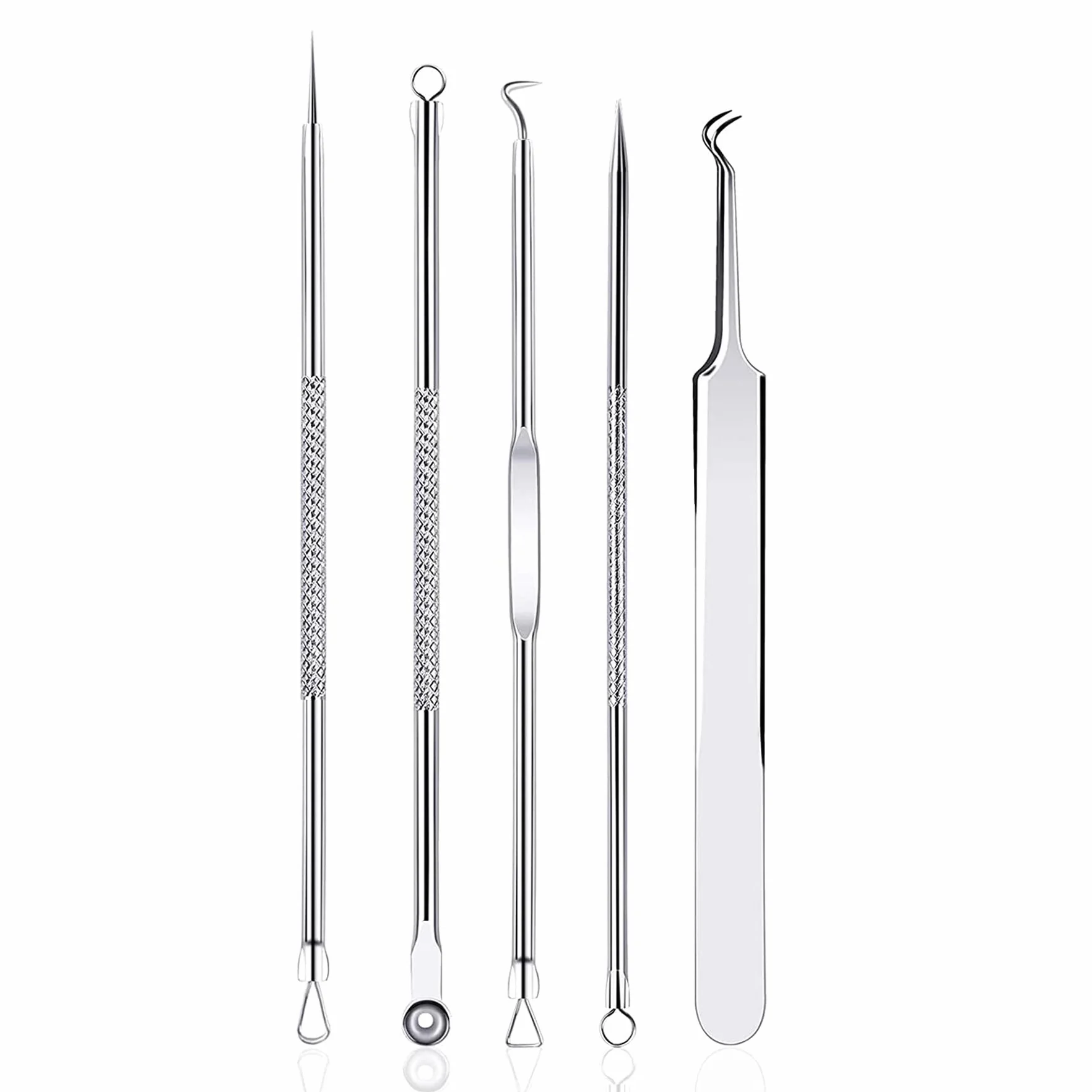 Extracteur de point-noir en acier inoxydable, 5 pièces, kit de retrait de comédons
