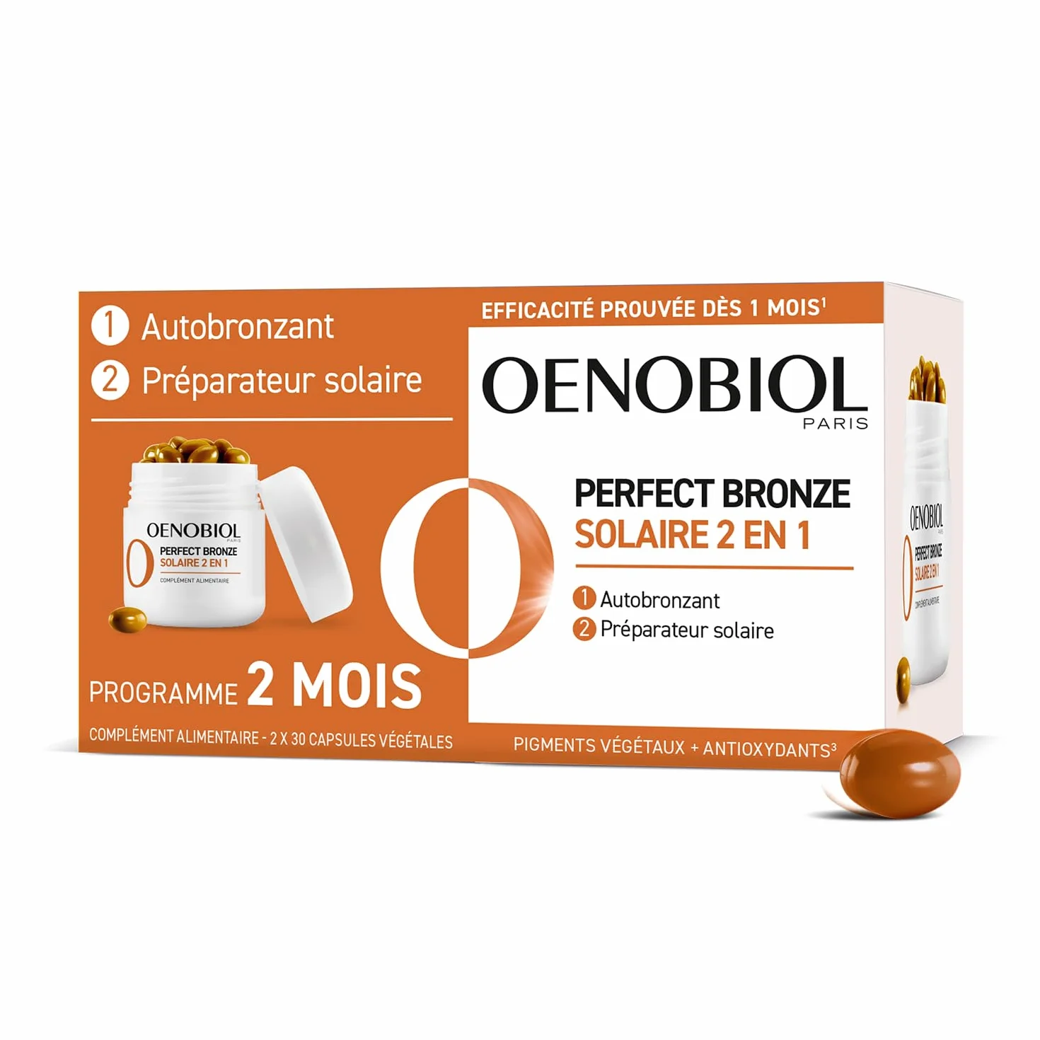 Oenobiol Perfect Bronze Solaire 2-en-1 Autobronzant Préparateur Solaire 2x30 Capsules