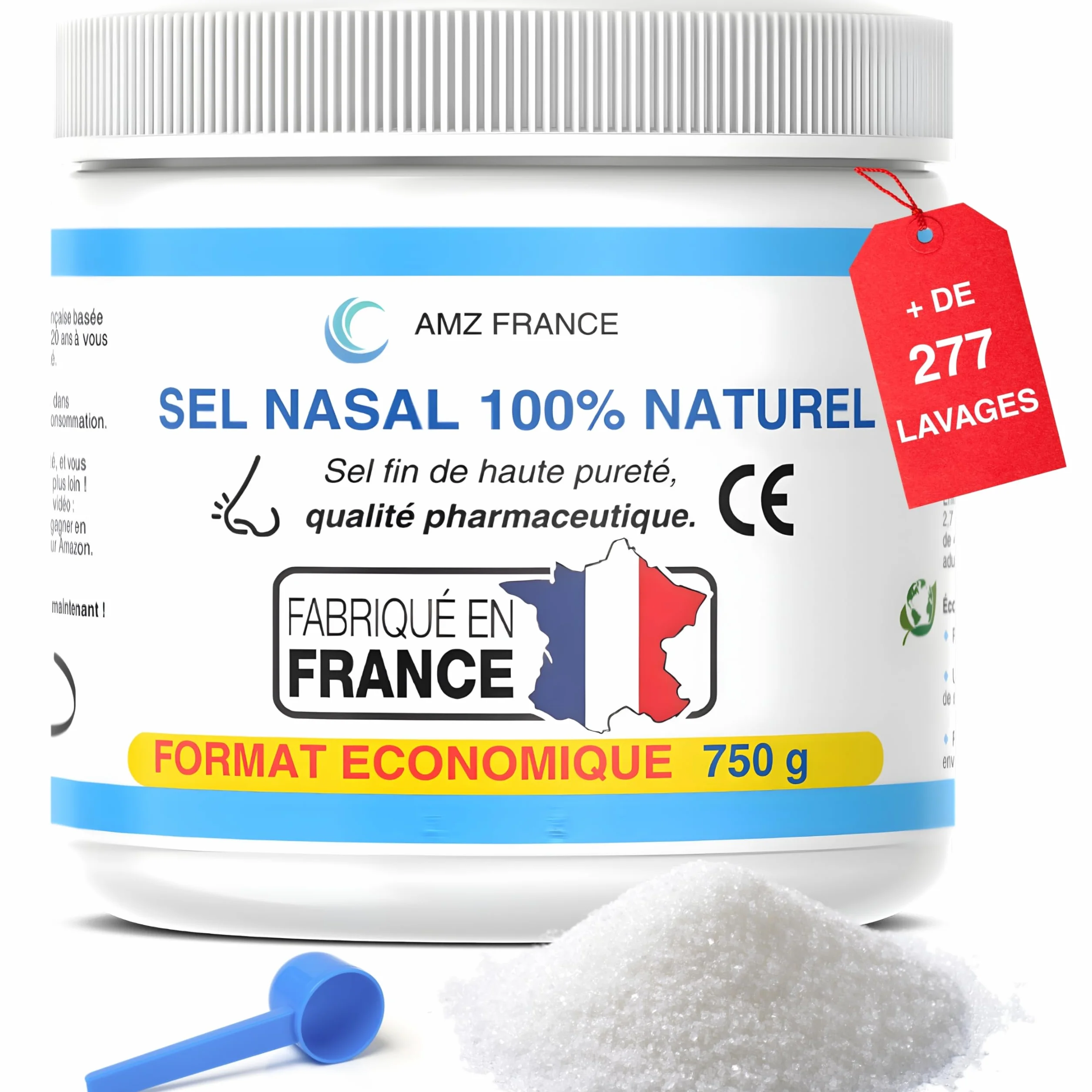 Sel Nasal 750g 100% Naturel Qualité Pharmaceutique Fabriqué en FRANCE 277 Lavages de Nez Boîte XXL Enfant Adulte