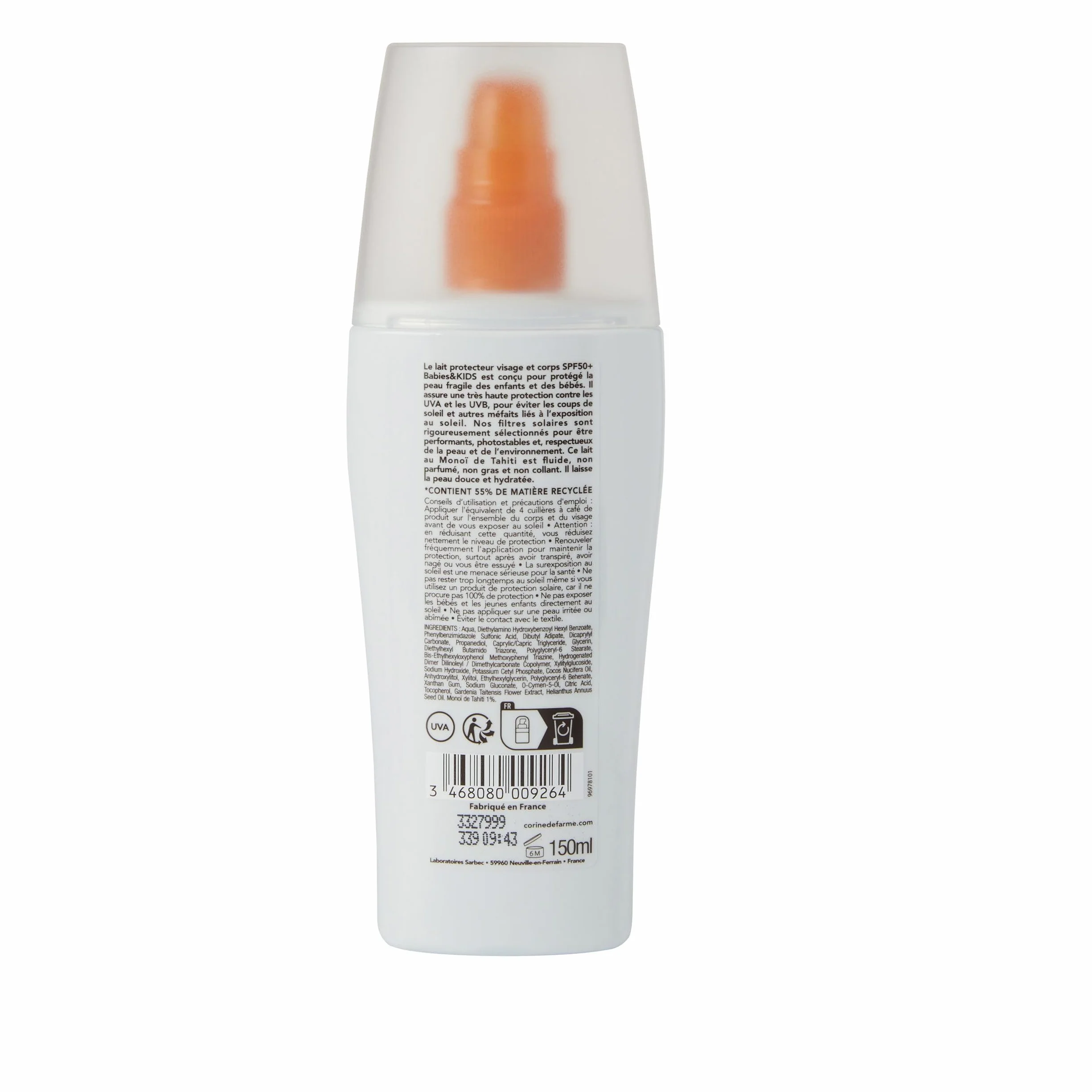 CORINE DE FARME Leche Protectora Rostro Cuerpo FPS 50 150 ml pour bébés et enfants