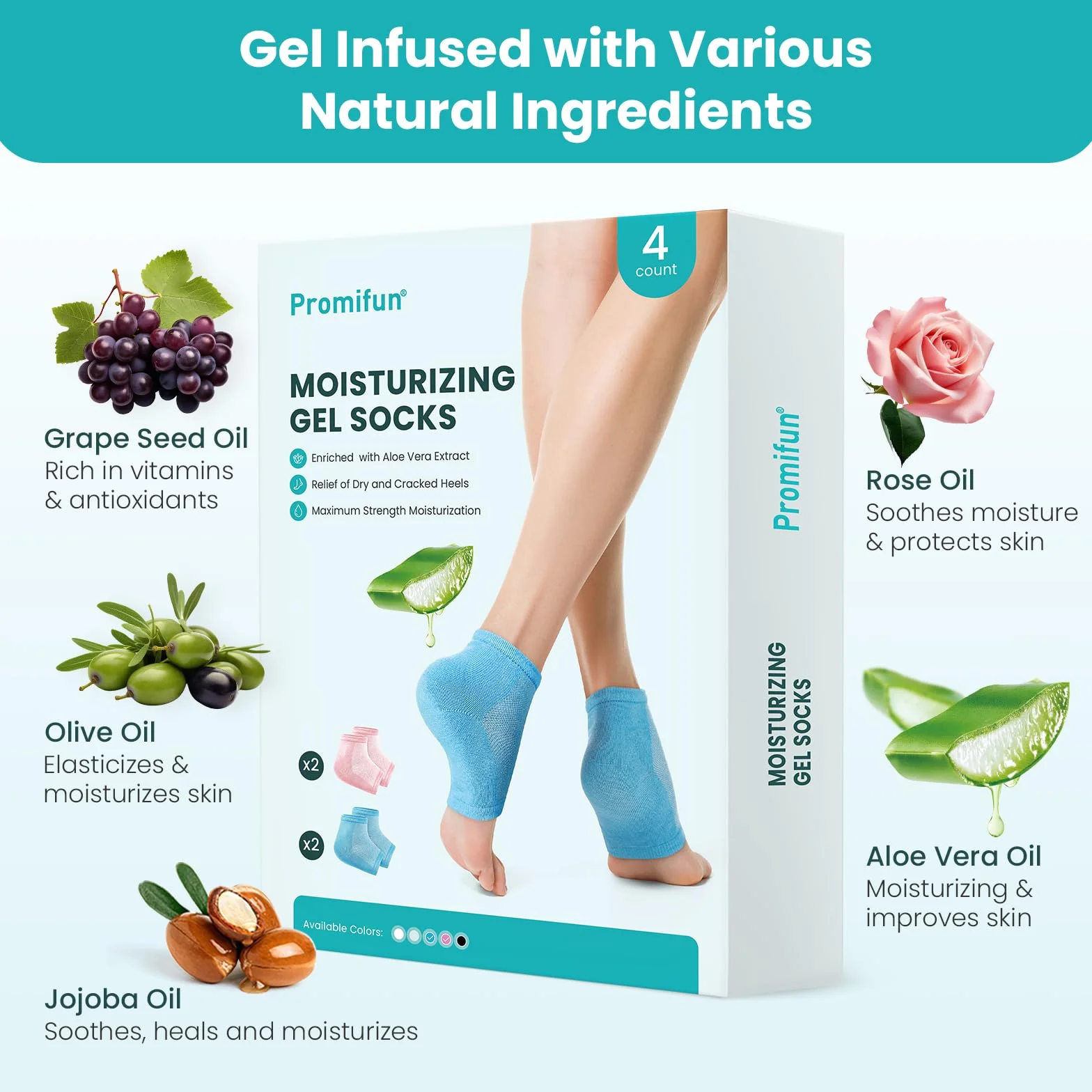 Promifun Chaussettes pour talons hydratantes 2 paires Réparation pieds secs craquelés