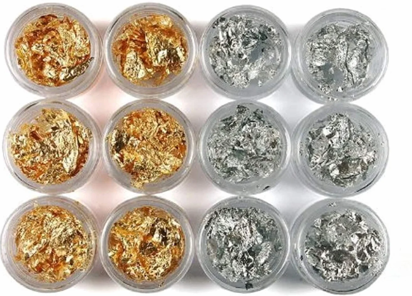 Feuille d'or Feuille d'argent 12 pièces Paillettes Nail Art décoration Gel Ongles Fournitures