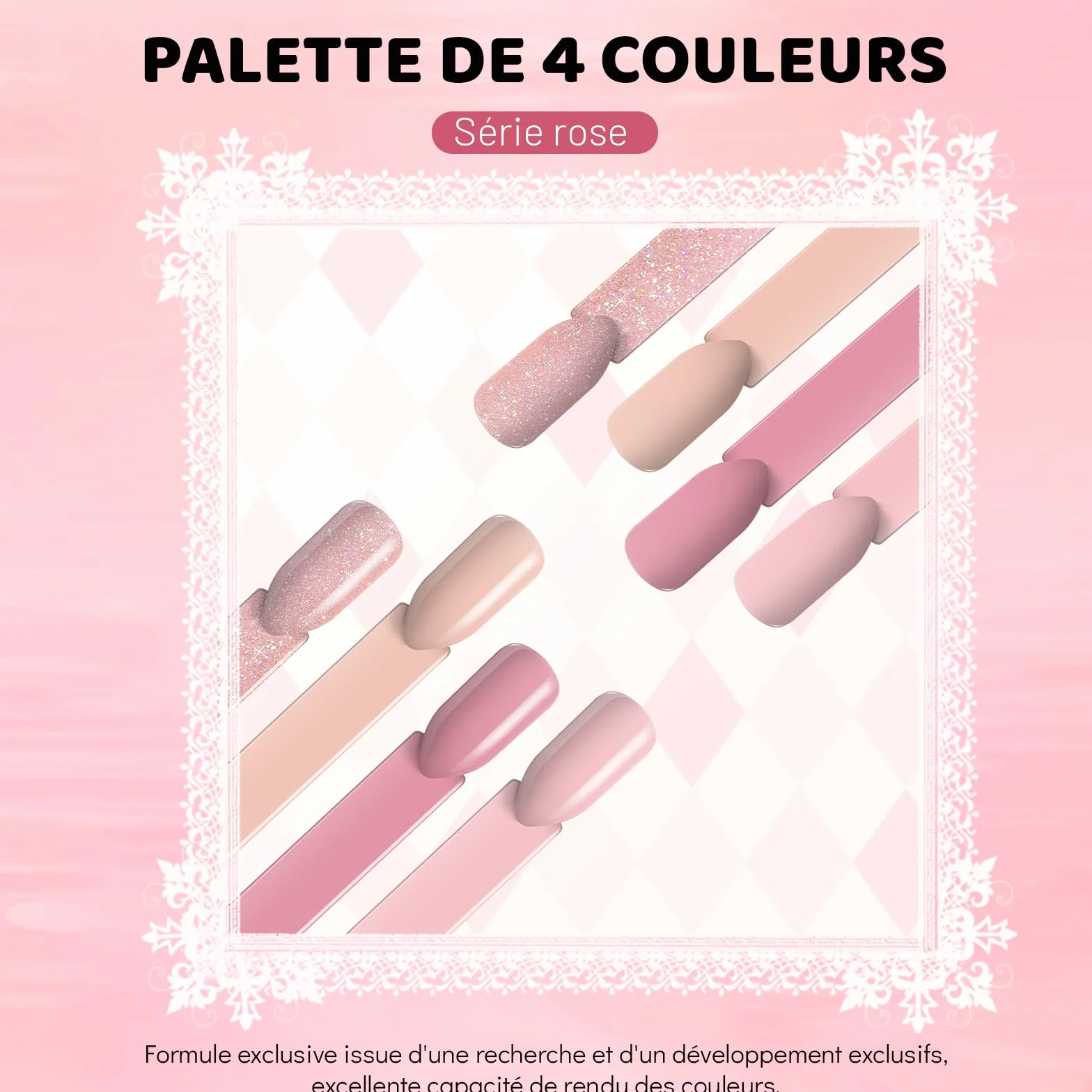 Aokitec Pink Series Lot de 4 poudres de trempage sans lampe longue durée sans odeur
