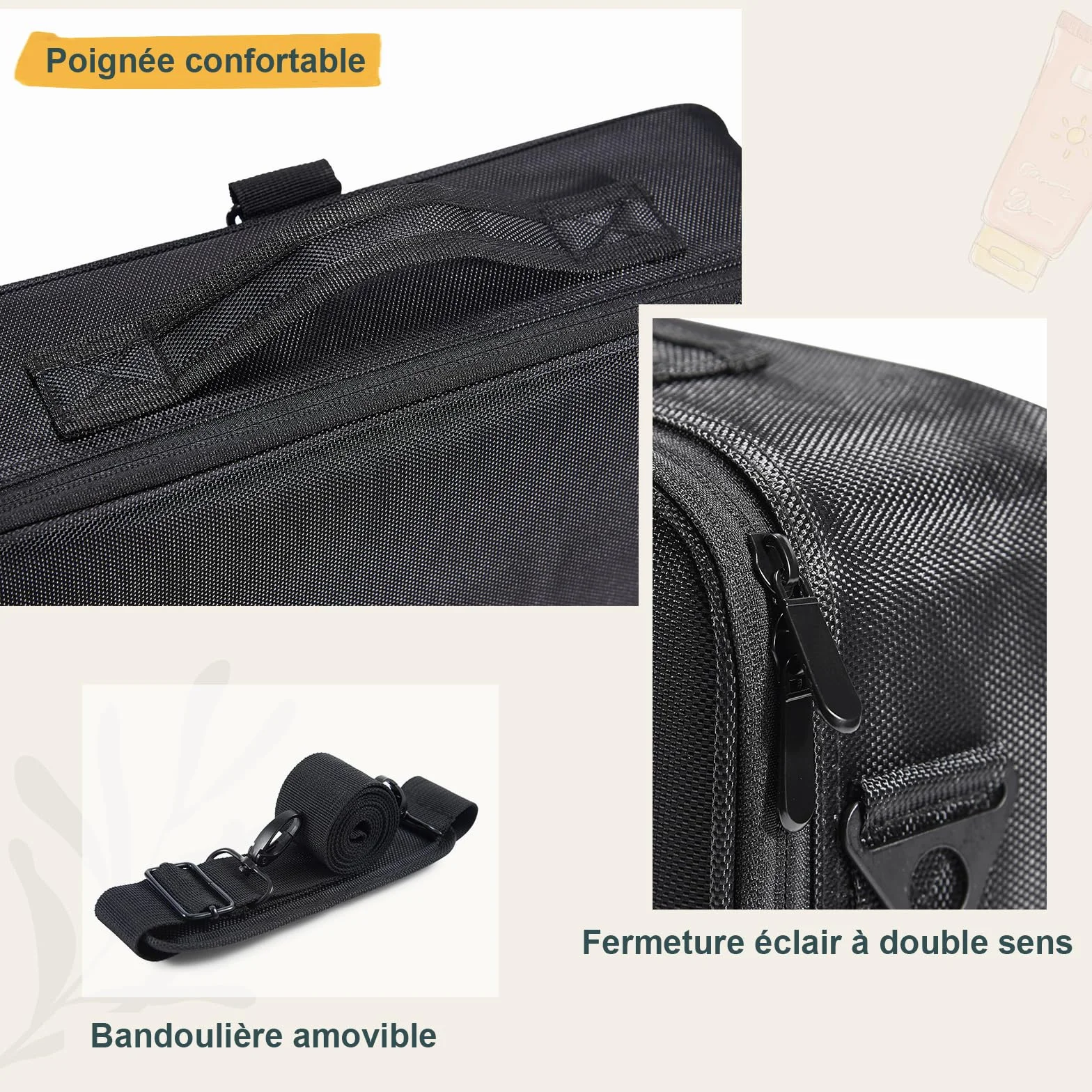 Trousse Maquillage Oxford Tissu Makeup Bag Sac Maquillage Femme Mallette à Ongles Rangement Organiseur Coiffure à Manucure Beauty Case de Voyage y Bandoulière Bijoux Boîte Professionnel, Noir
