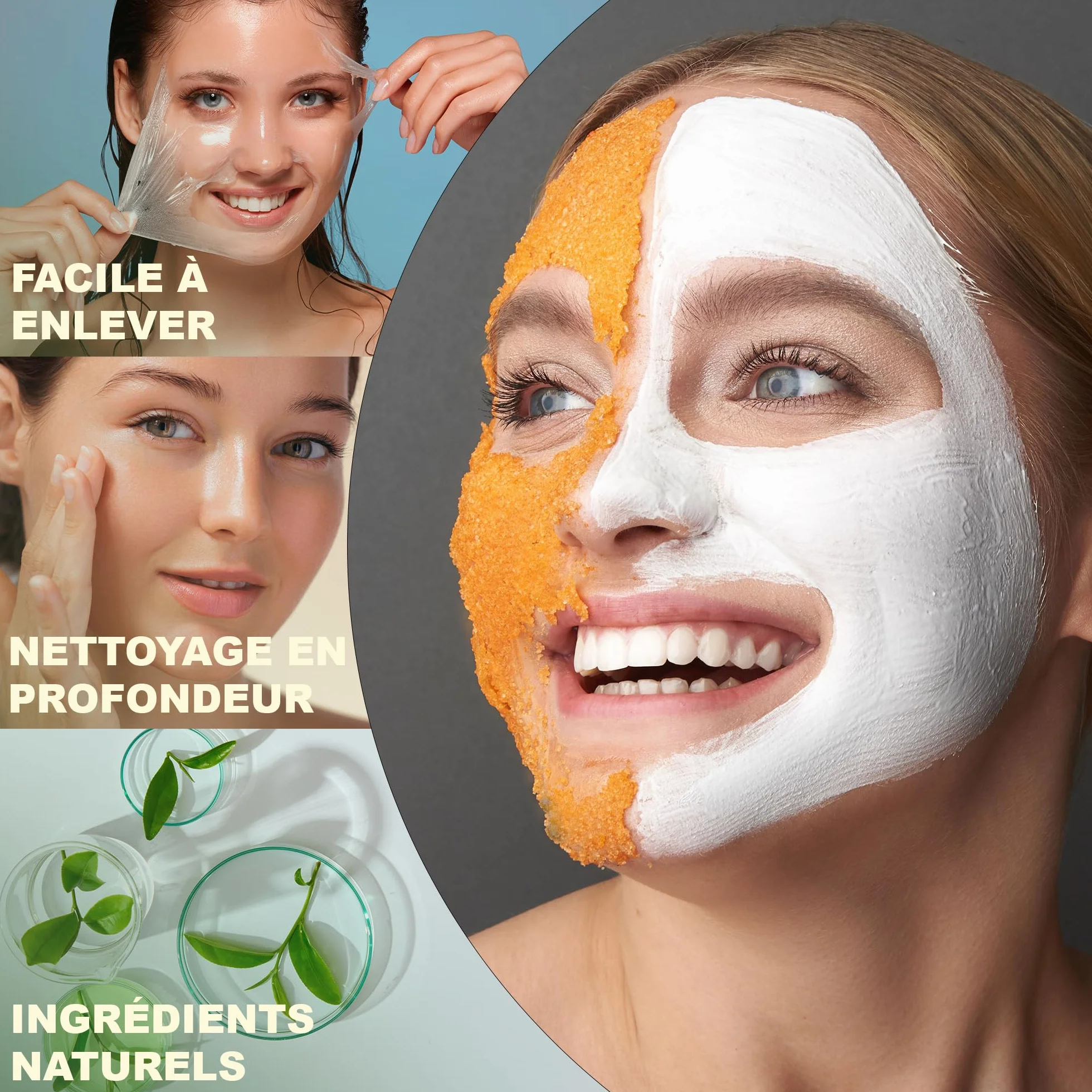 Masque Visage Extracteur Points Noirs Masque Anti-Acné aux Huiles Essentielles Masque Peel-Off Masque d'Alginate gelifiant en poudre 200 g - 10 soins
