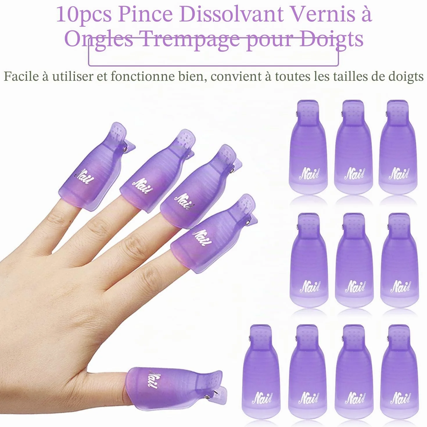 Makartt Clips à ongles pour enlever le vernis gel, poussoir métal double extrémité, 20 clips réutilisables, violet
