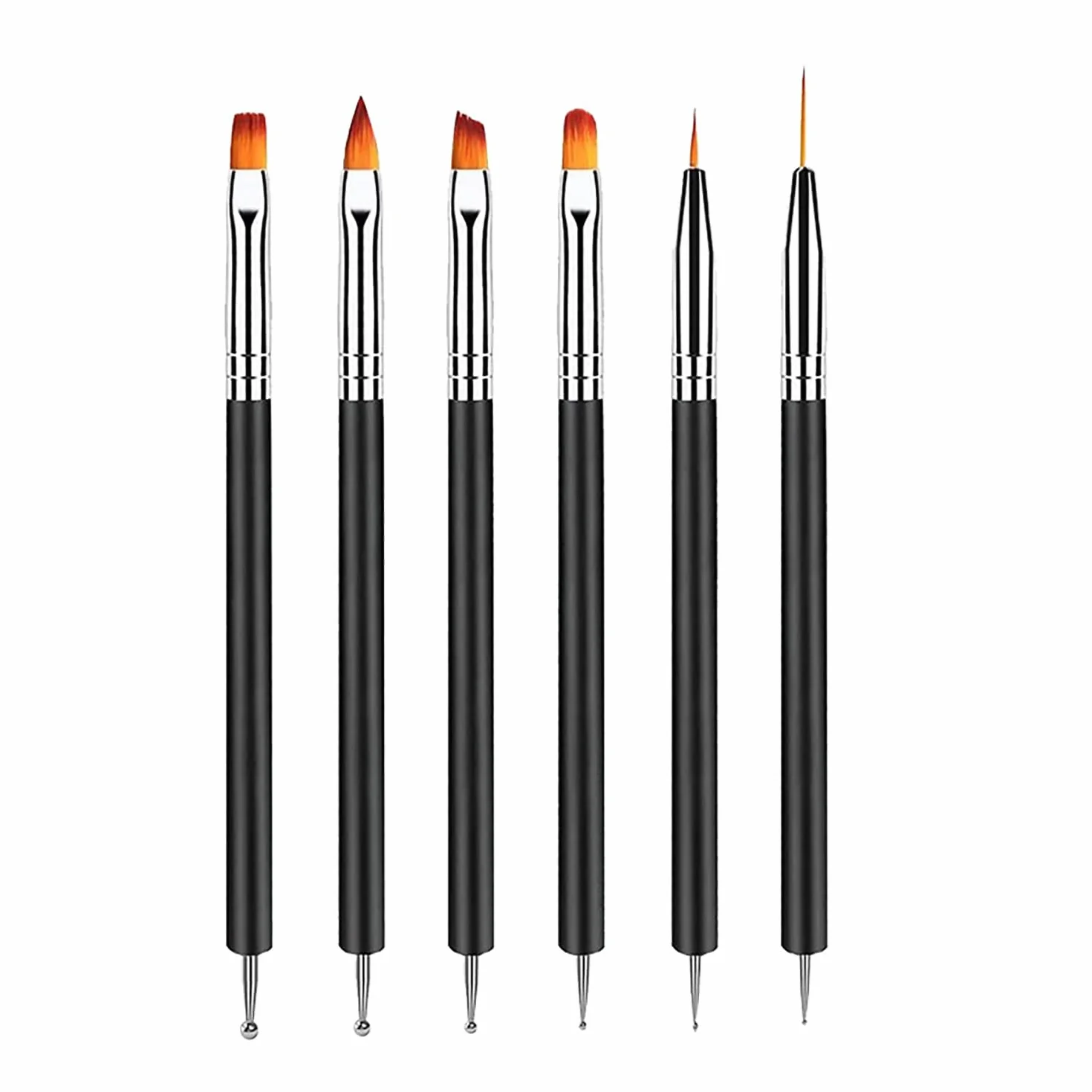 Pinceau Nail Art Ongles 6 Pcs Double Extrémité Dotting Pen Outils Manucure Salon DIY Noir