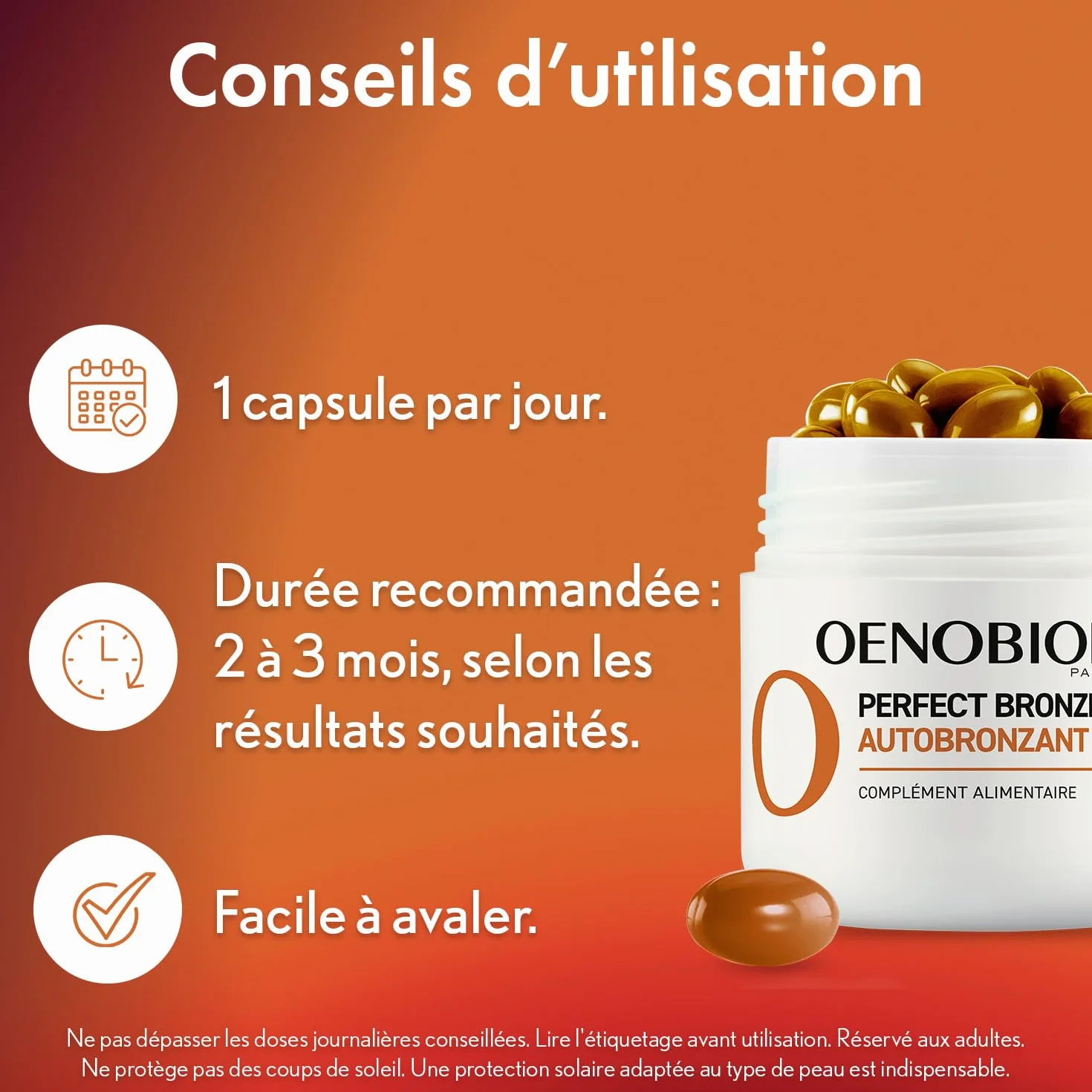 Oenobiol Autobronzant Perfect Bronze 5 Pigments 100% Origine Végétale Complément Alimentaire 2x30 Capsules
