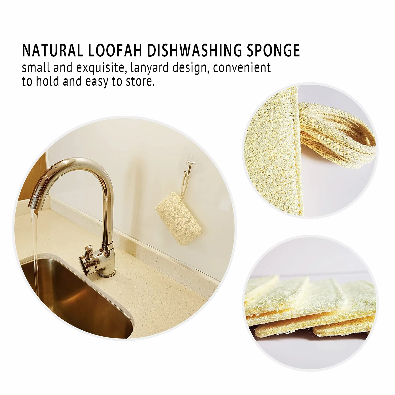 Épurateur d'éponges à Vaisselle en Luffa Naturel Paquet de 6 Anti-Rayures Biodégradable