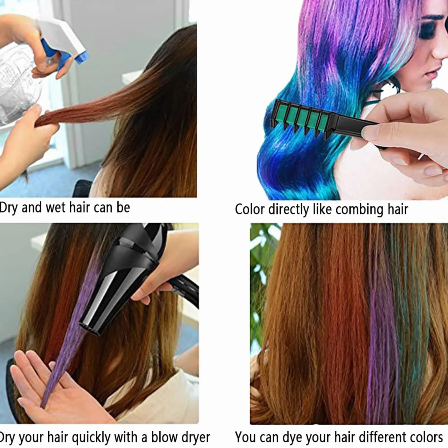 Peignes À Craie Pour Cheveux 10 Couleurs, Couleur De Cheveux À La Craie Temporaire, Chalk Hair Dye
