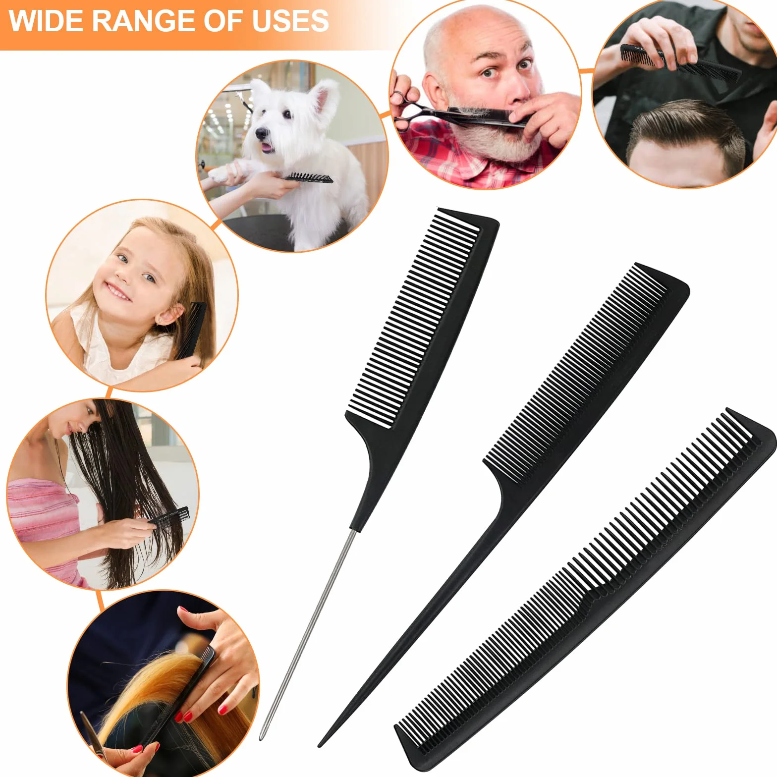Sularpek Peigne Cheveux Set de 3 Peignes en Fibre de Carbone Antistatique