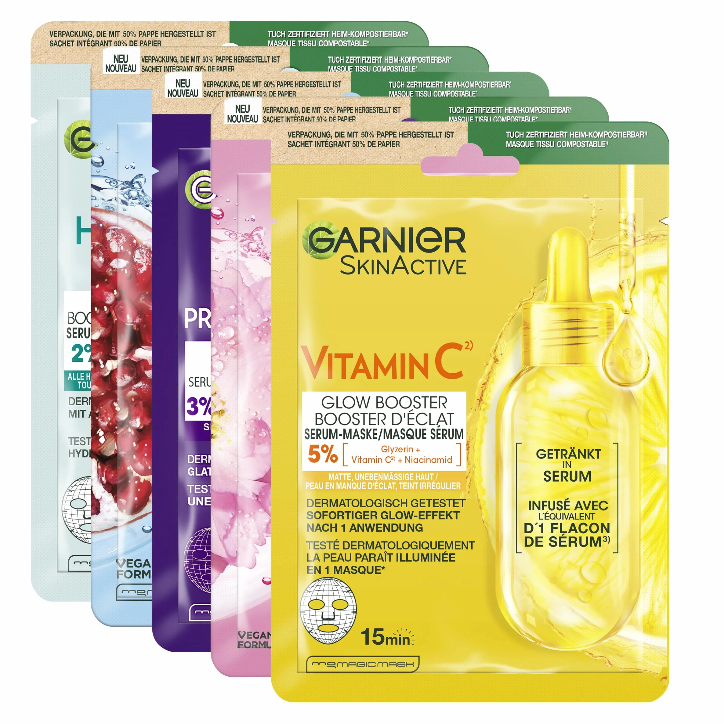 Garnier SkinActive masques en tissu pour le visage hydratant lot de 5