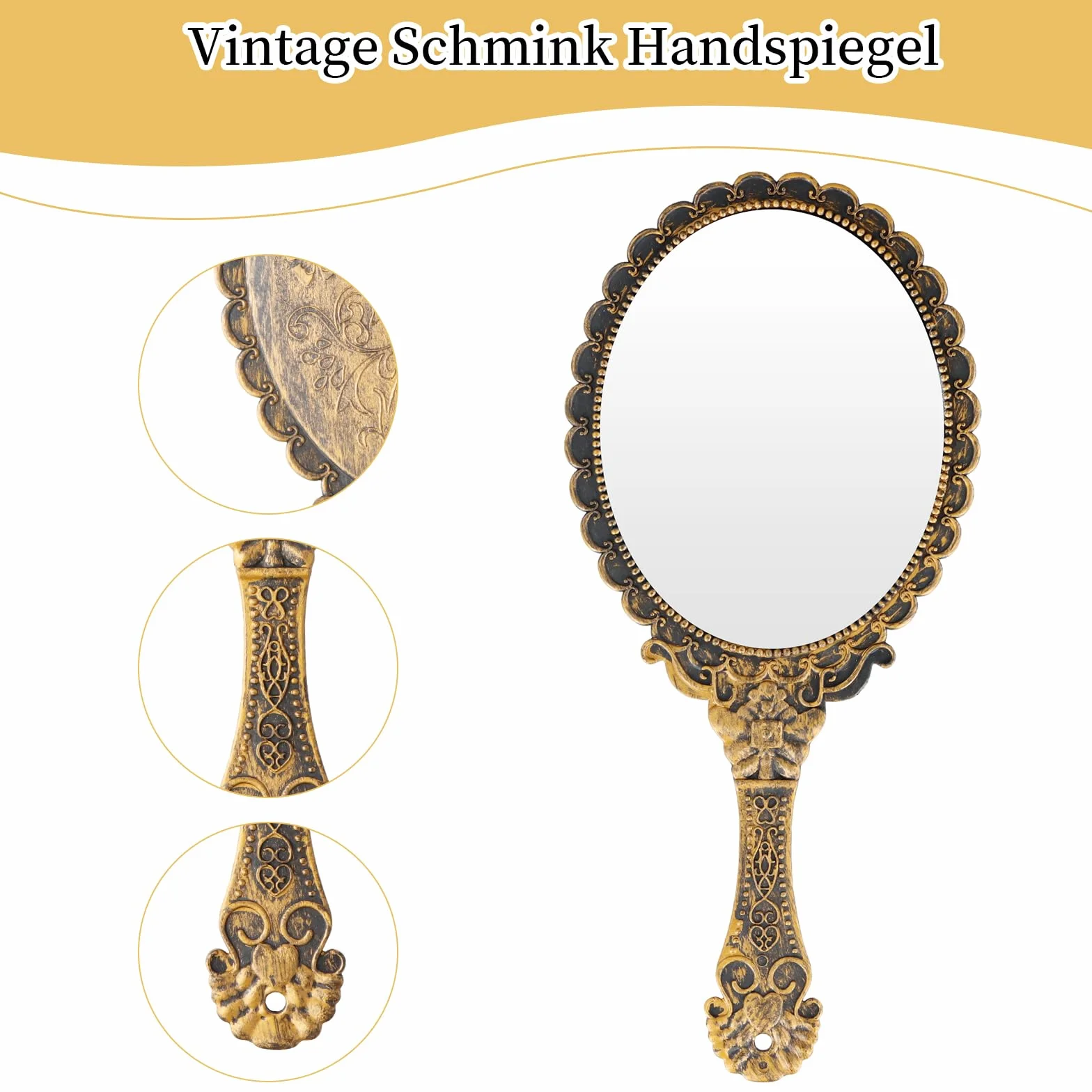 Amexo Miroir Vintage Poche Voyage Main Maquillage Ovale Femmes Beauté Bronze