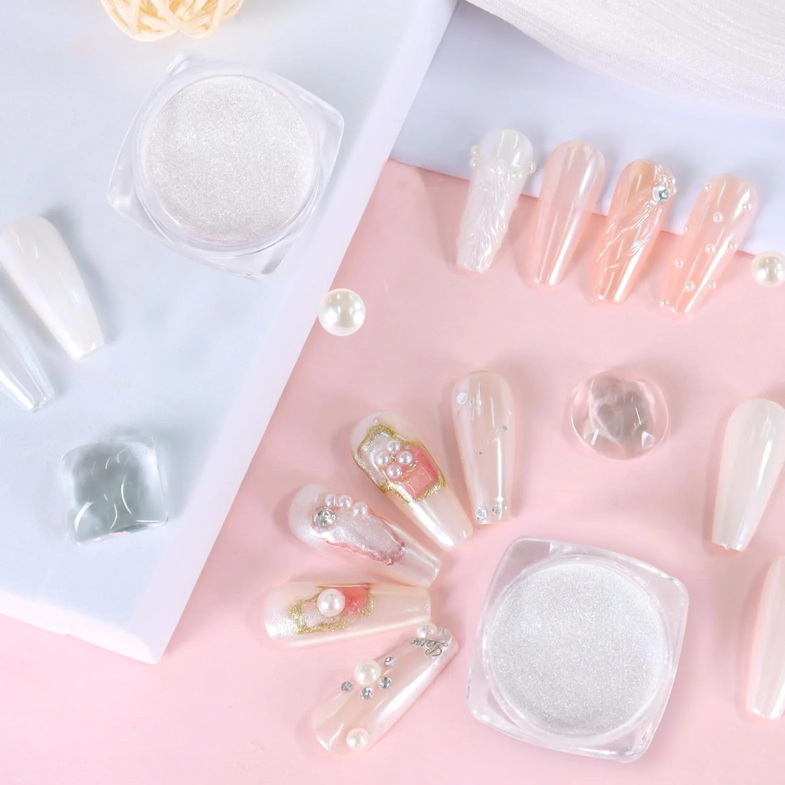 Allstarry Chromée Poudre à Ongles Nacrée Blanche, Poudre Irisée Aurore Effet Miroir Métallique, Poudre Transparente Sirène pour Vernis Gel