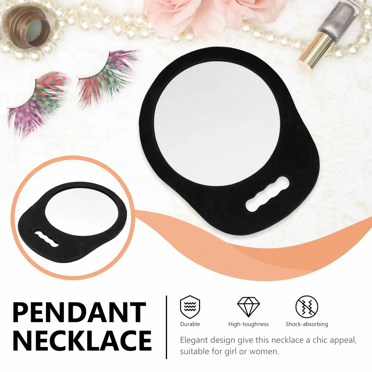 Lurrose Miroir Rond Portable À Main avec Cadre en Mousse Ergonomique 13.39x10.83x0.59 Pouces Miroir De Coiffure pour Salon Maquillage Usage Professionnel Et Domestique