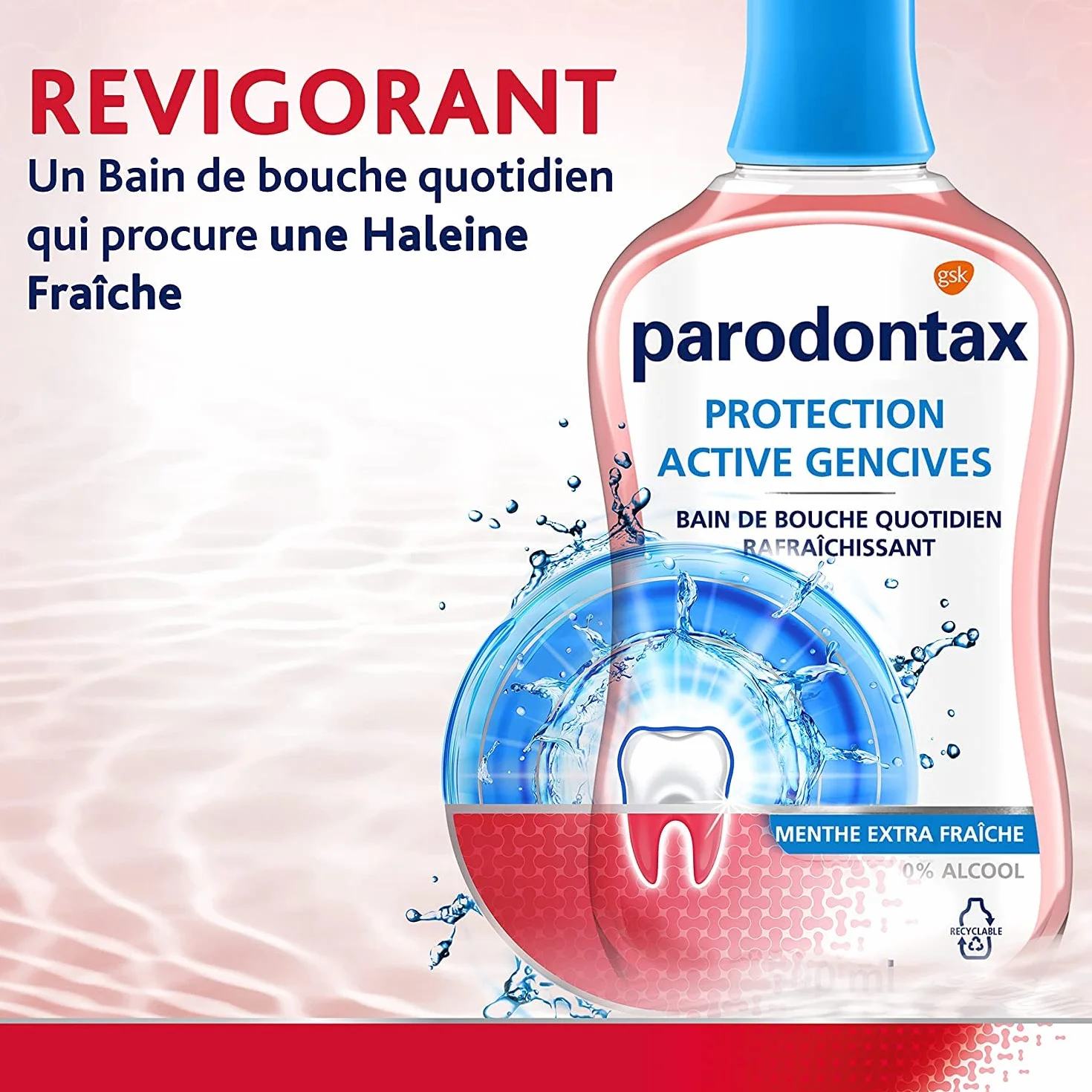 Parodontax Bain de Bouche Quotidien Protection Active 500 ml Sans Alcool